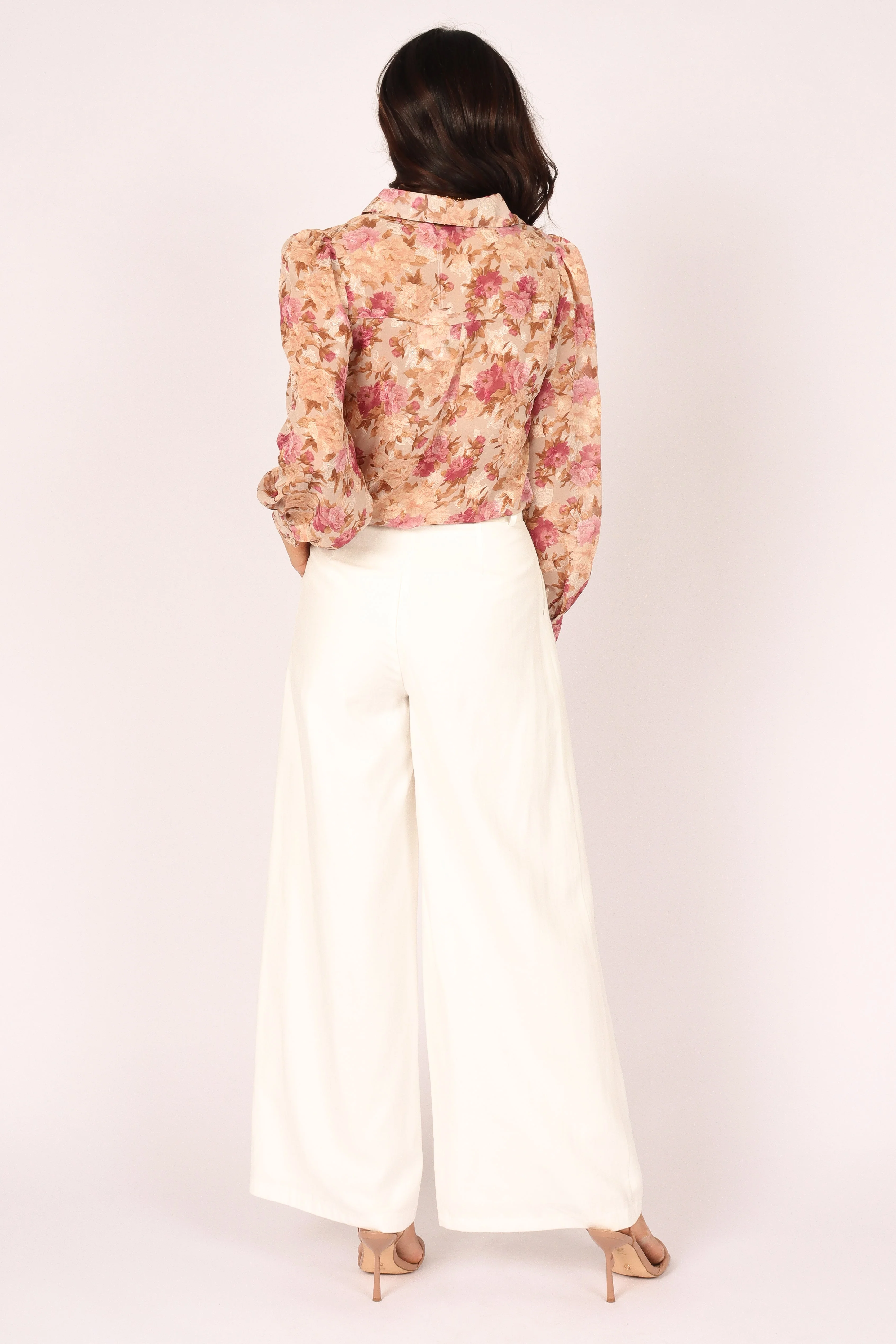 Abbey Floral Button Front Top - Beige - Image 3
