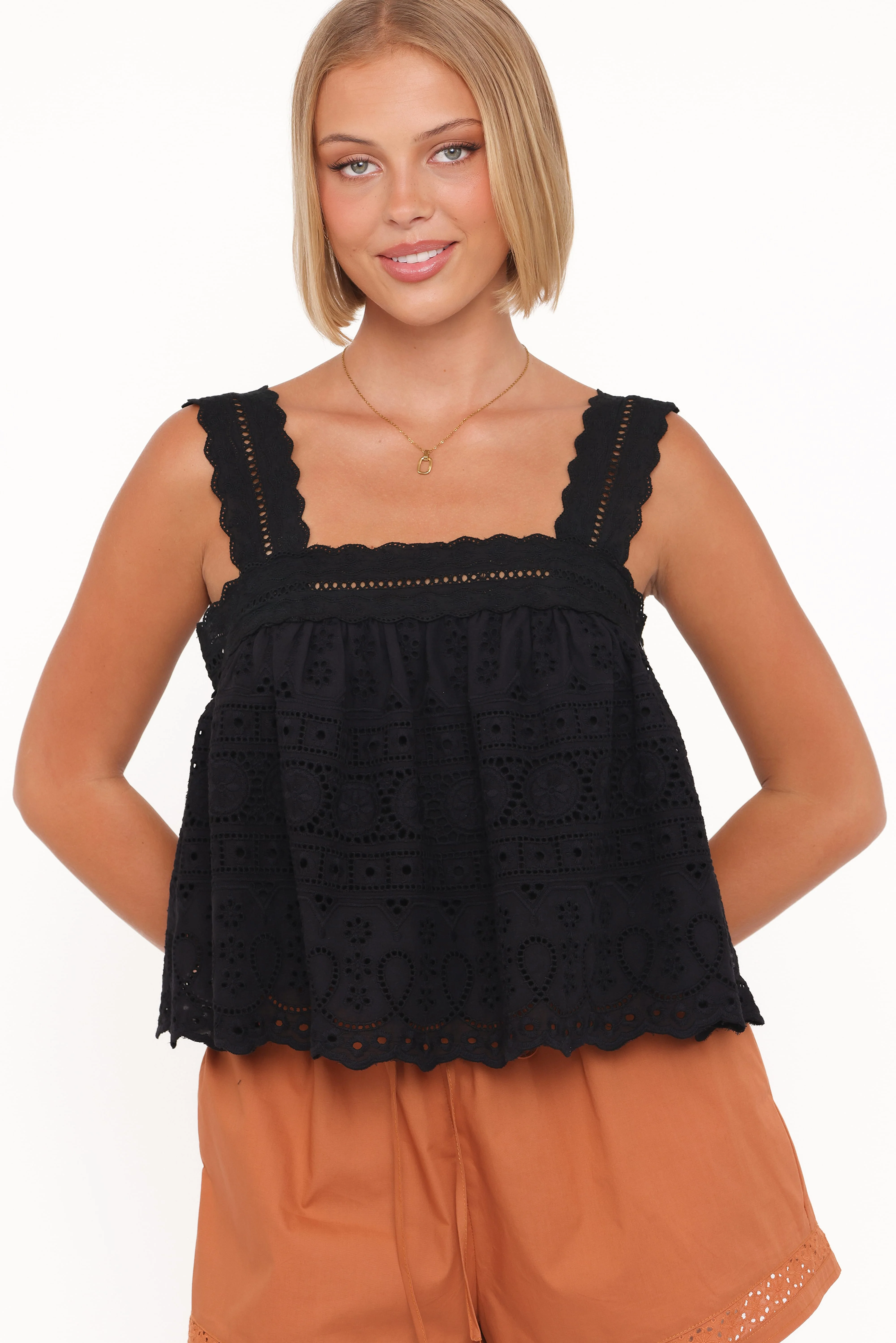Aideen Eyelet Top - Black - Image 2