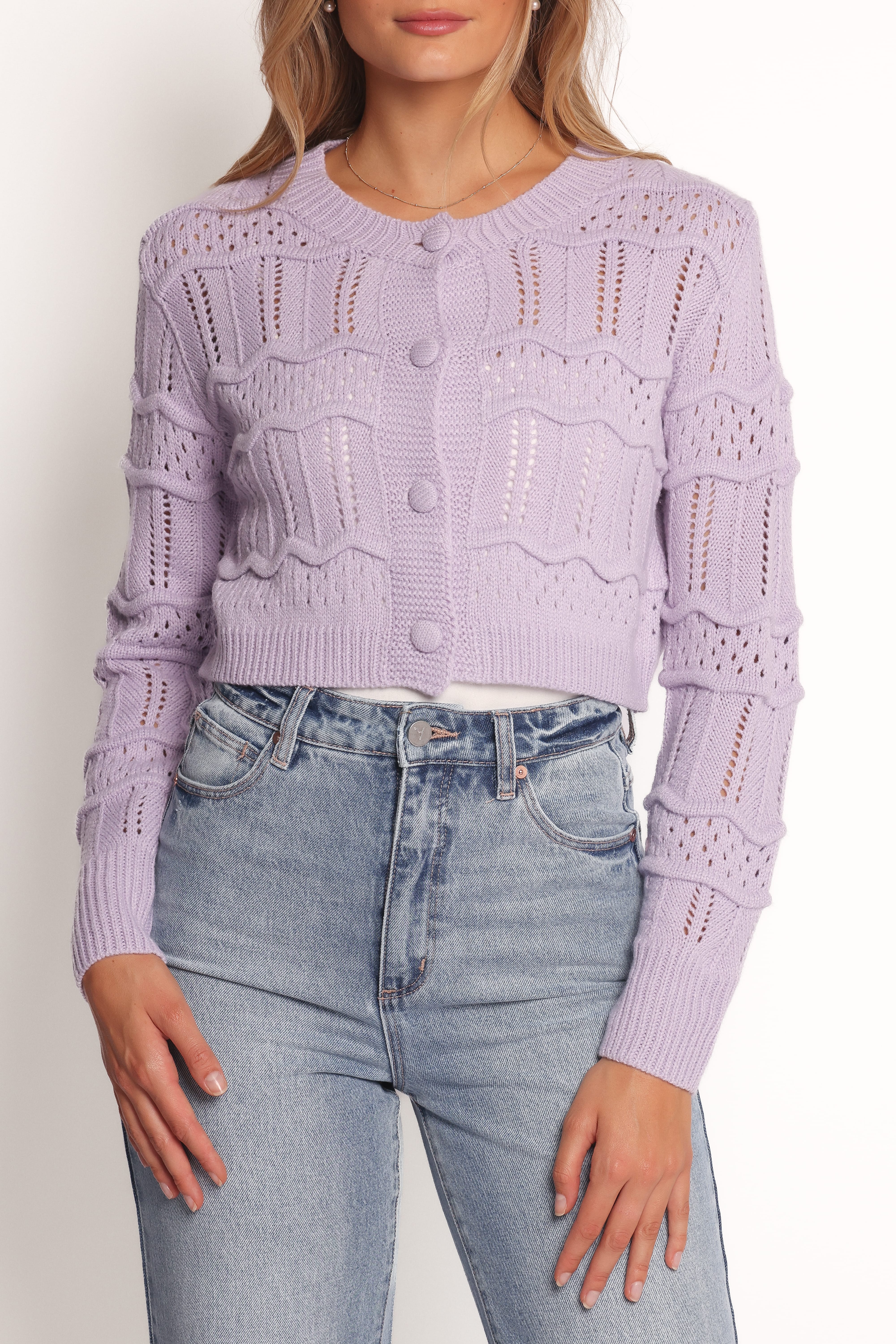 Aidy Crop Button Front Cardigan - Lilac - Image 6
