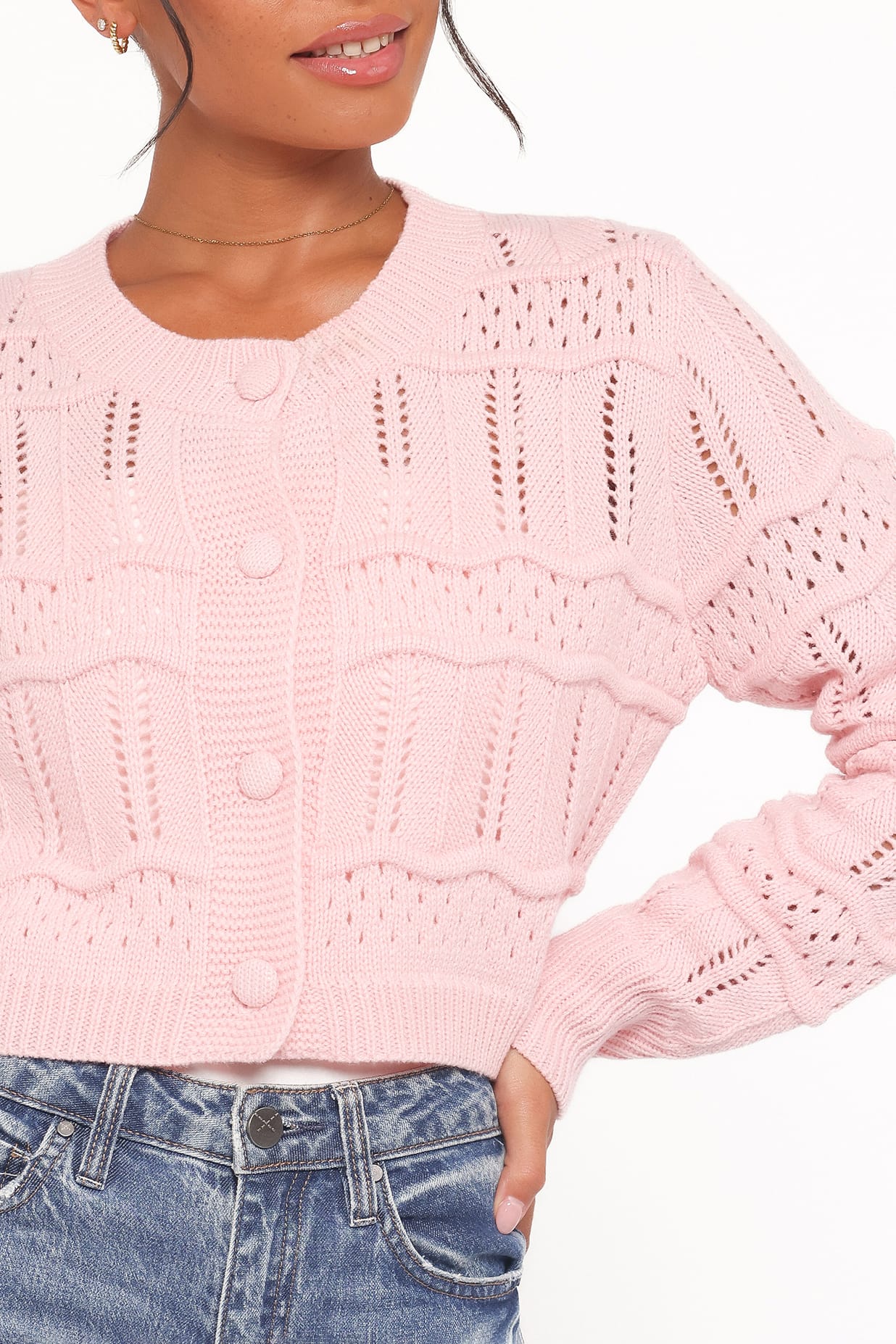 Aidy Crop Button Front Cardigan - Pink - Image 5