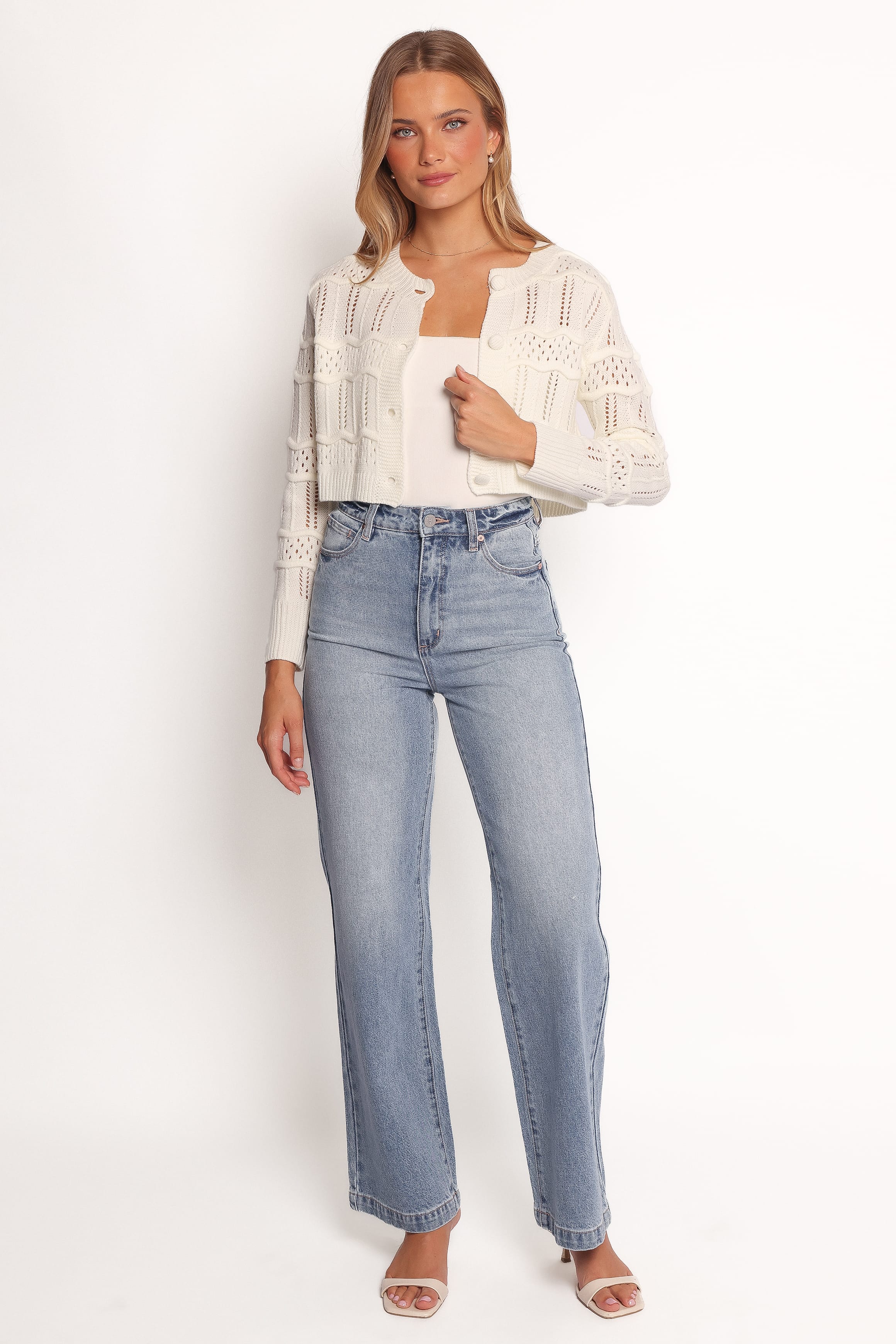 Aidy Crop Button Front Cardigan - White - Image 6