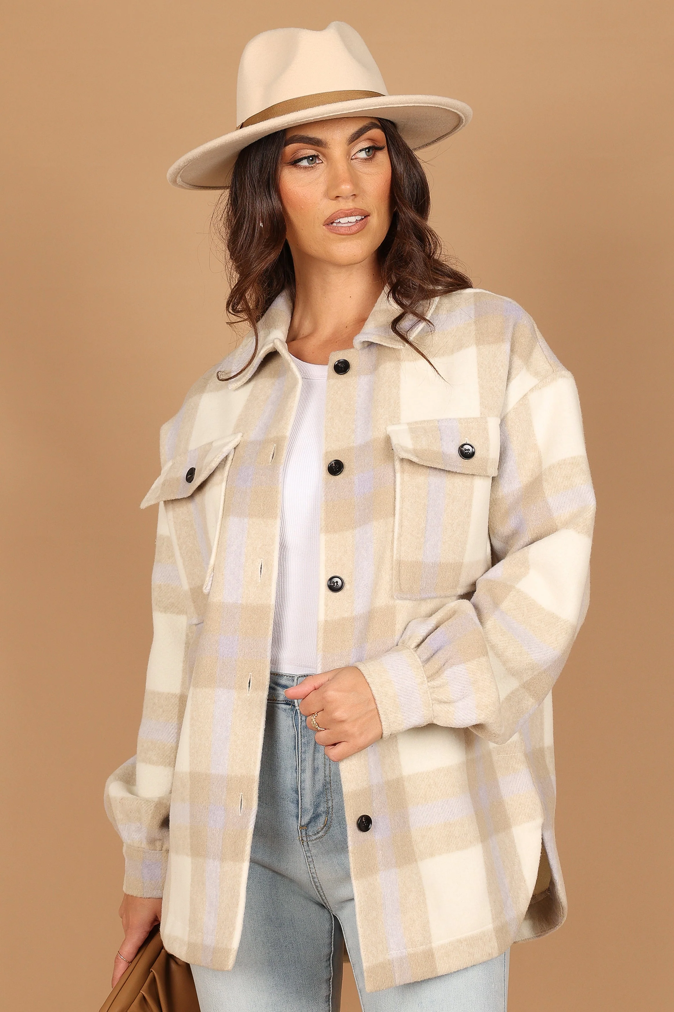Alex Double-Breasted Pocket Shacket - Cream Check - Image 2