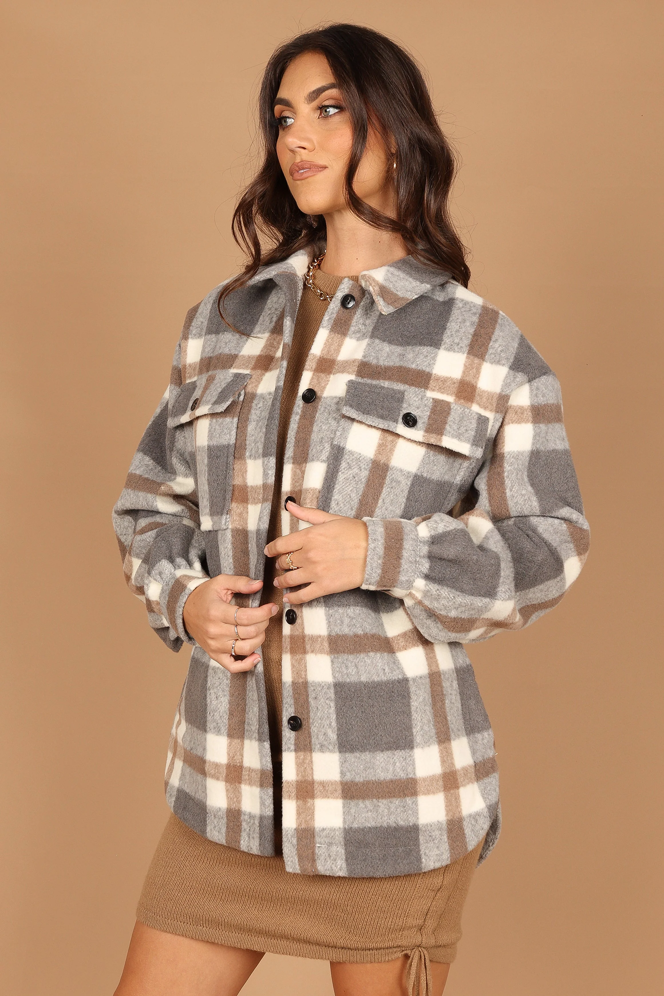 Alex Double-Breasted Pocket Shacket - Grey Check - Image 5