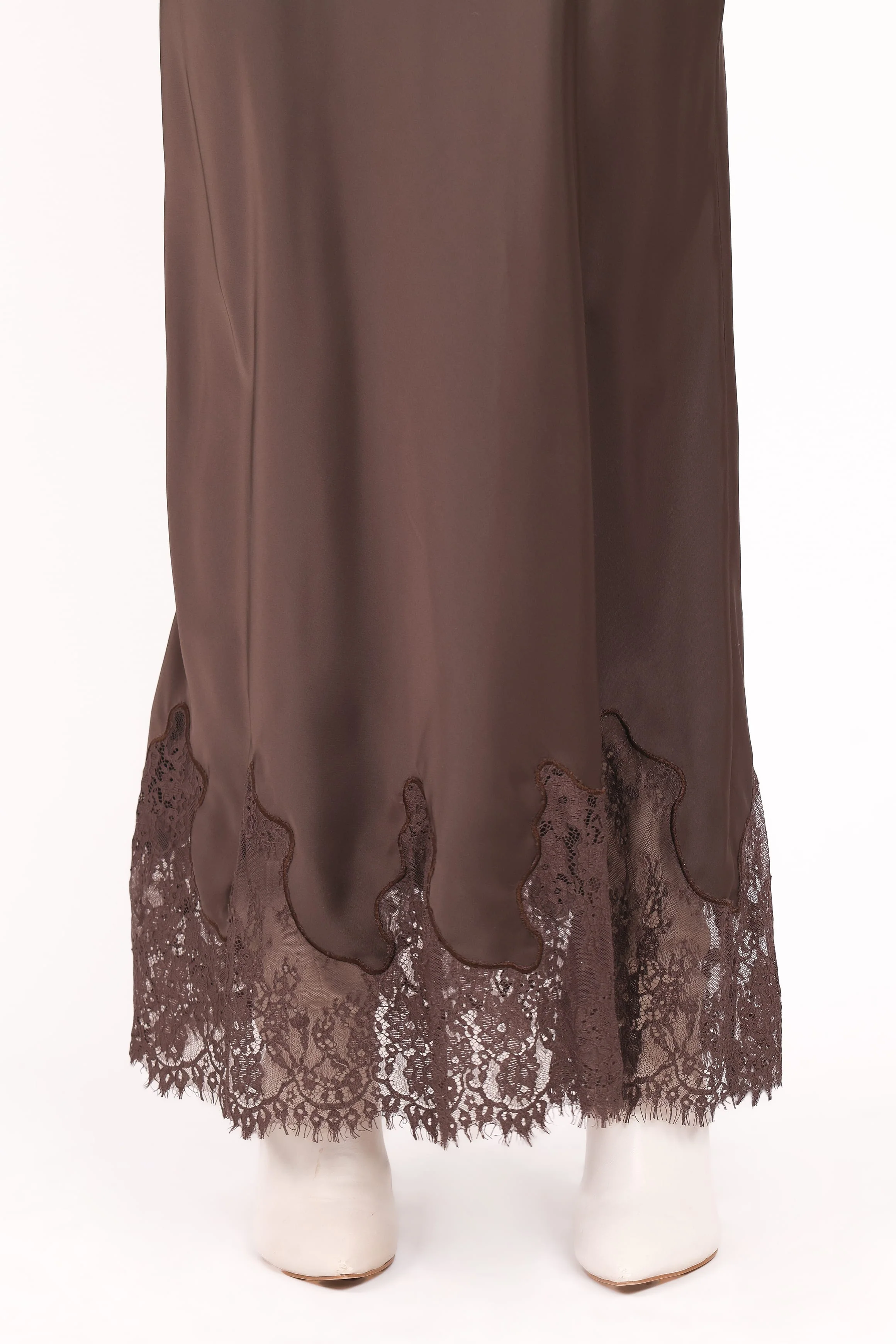 Alira Lace Trim Midi Skirt - Brown - Image 3