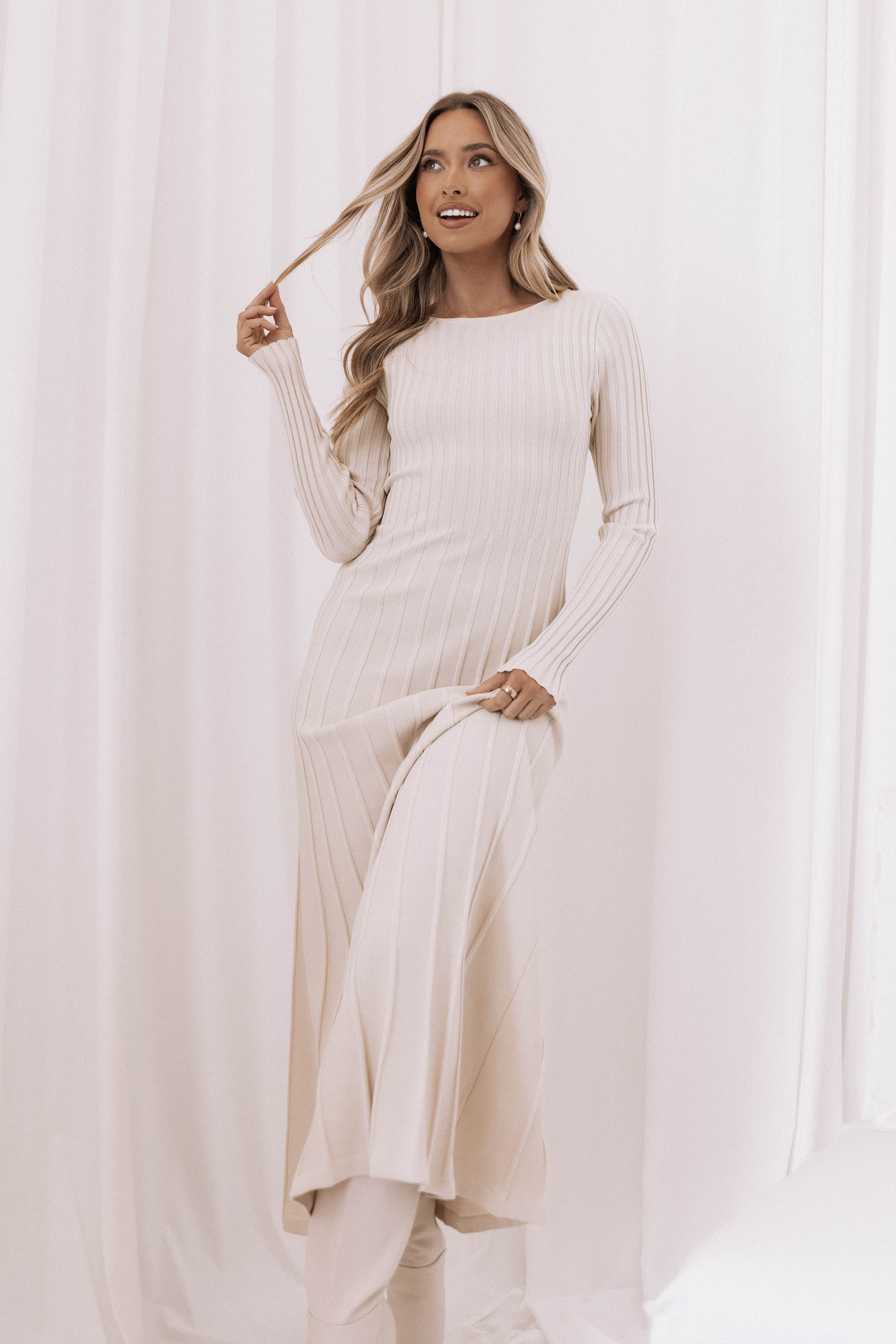 Alison Long Sleeve Maxi Dress - Cream - Image 2