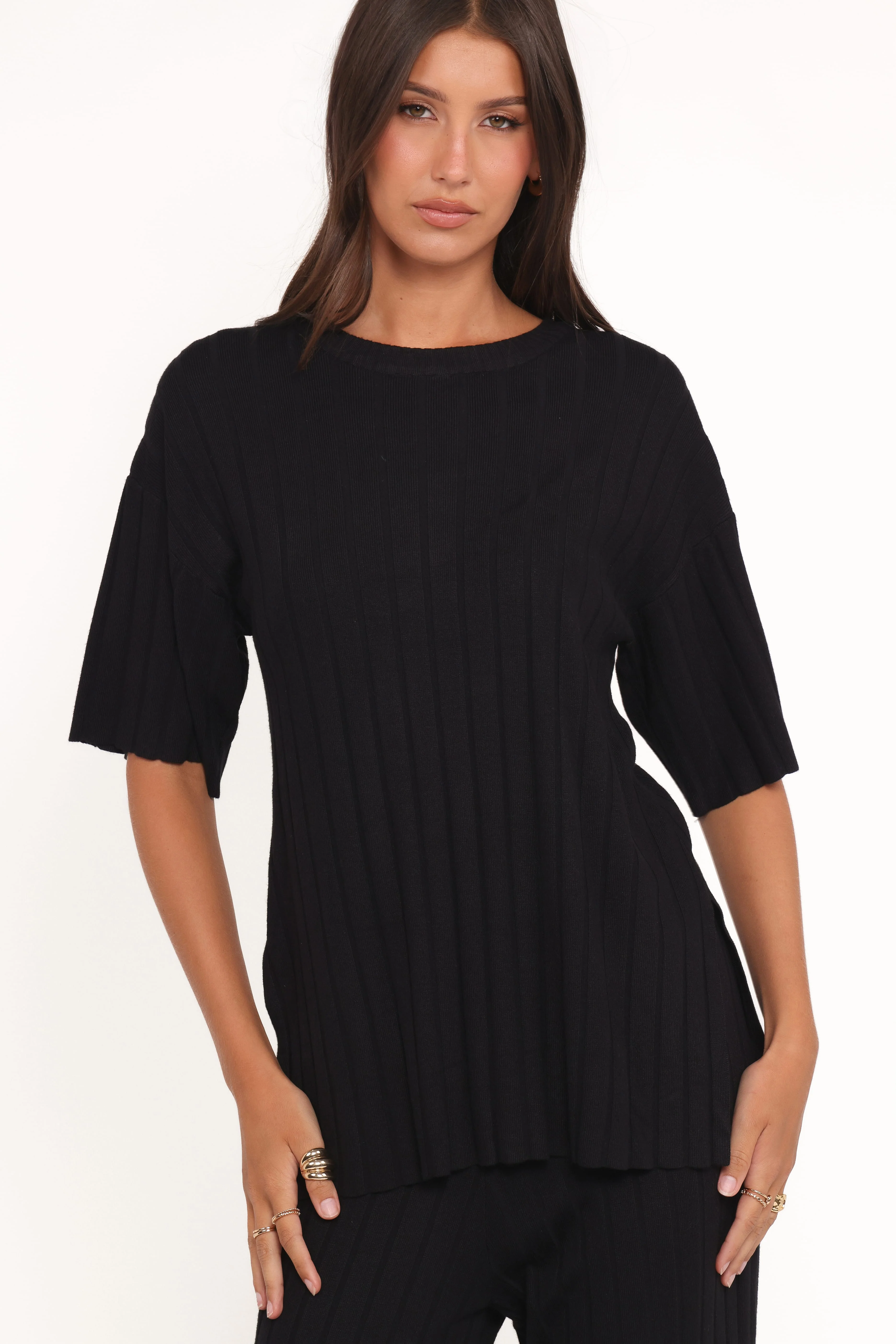 Alix Ribbed Knit Set - Black - Image 2