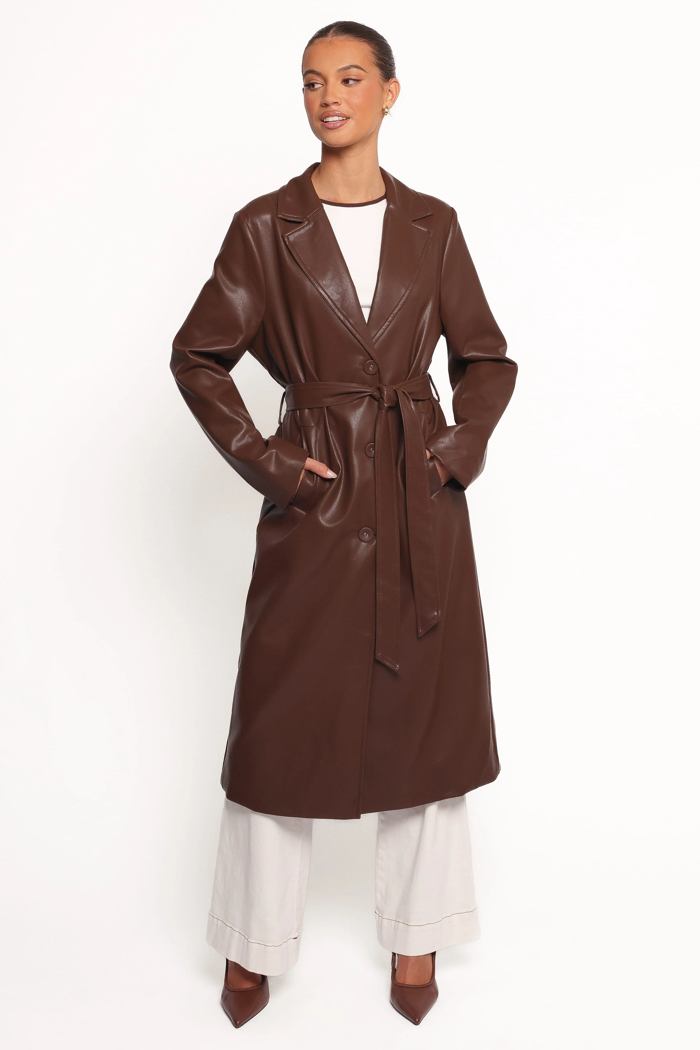 Allison Faux Leather Trench - Brown - Image 5