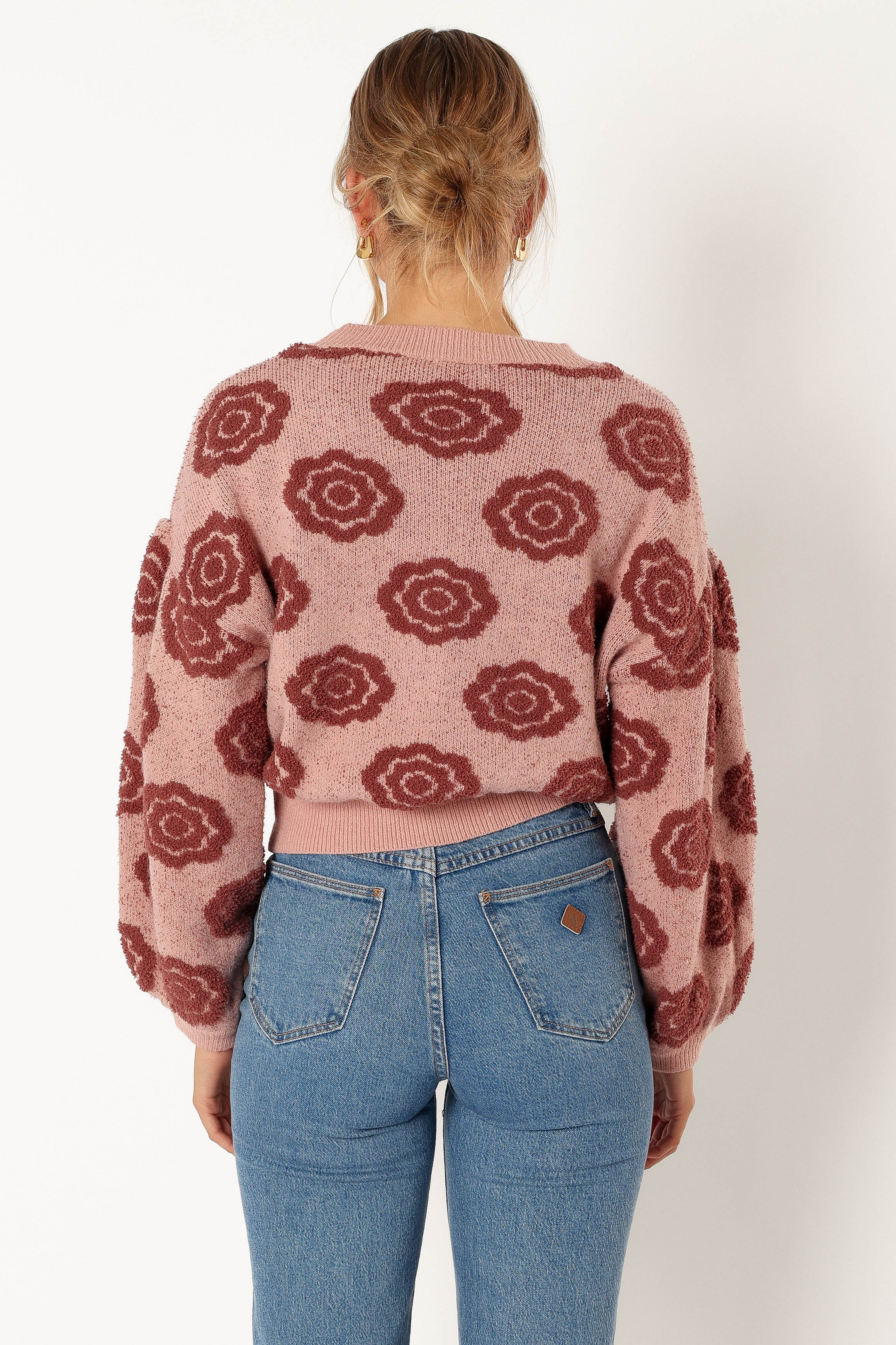 Amara Crewneck Rose Detail Knit Sweater - Mauve - Image 4
