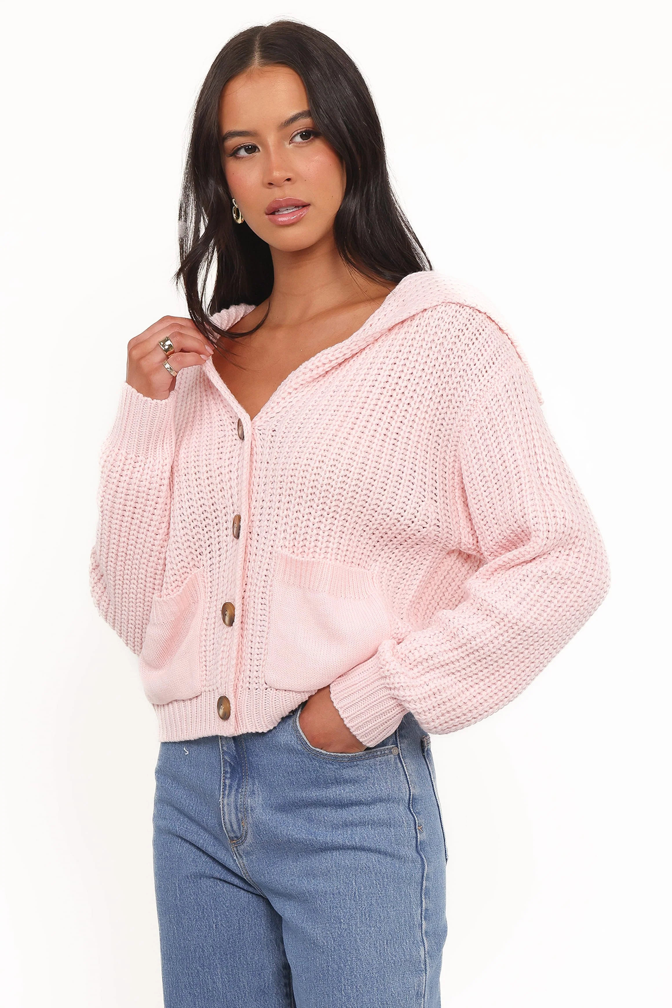 Amelia Oversize Collar Button Cardigan - Pink - Image 3
