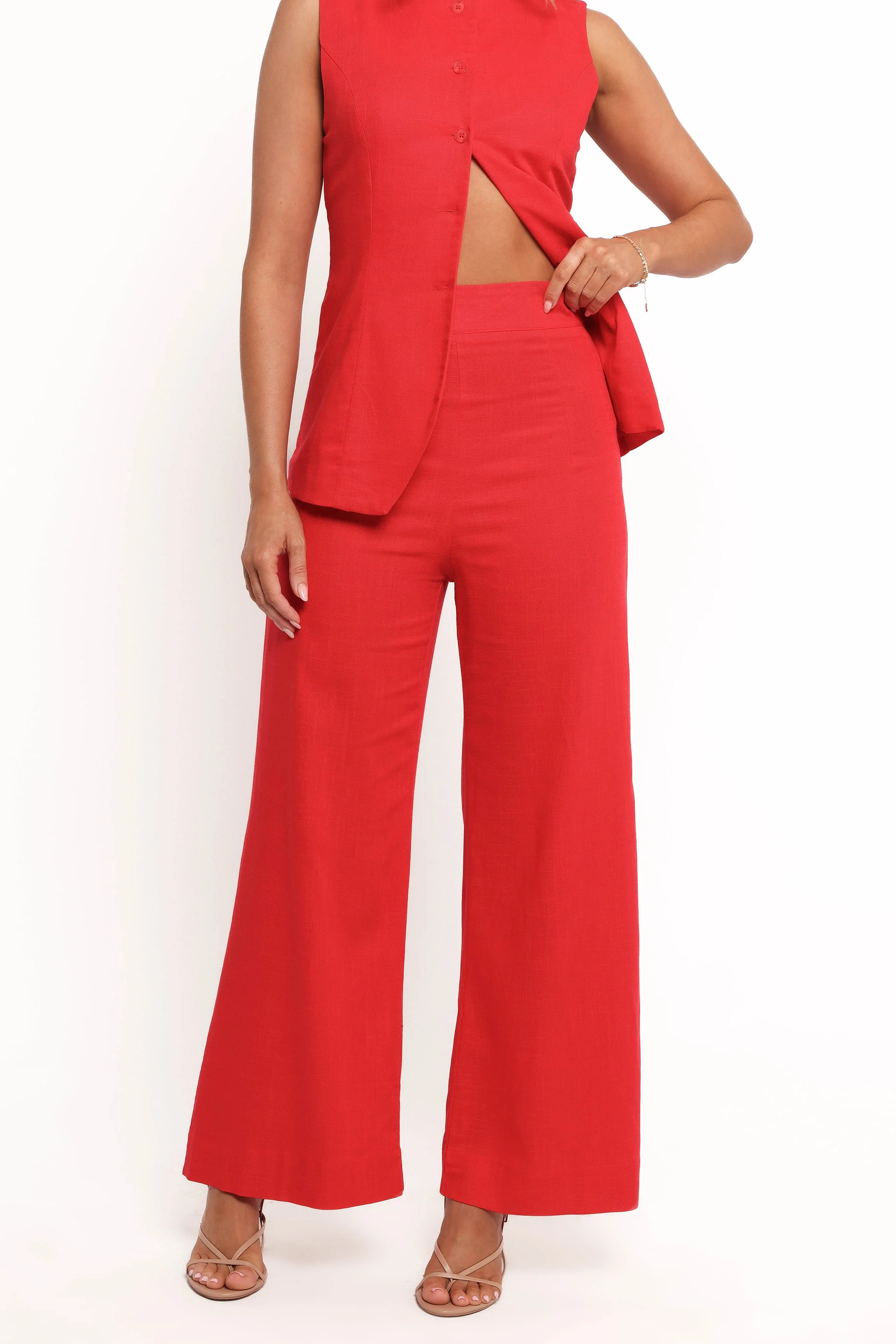 Amia Linen Blend Pants - Red - Image 2