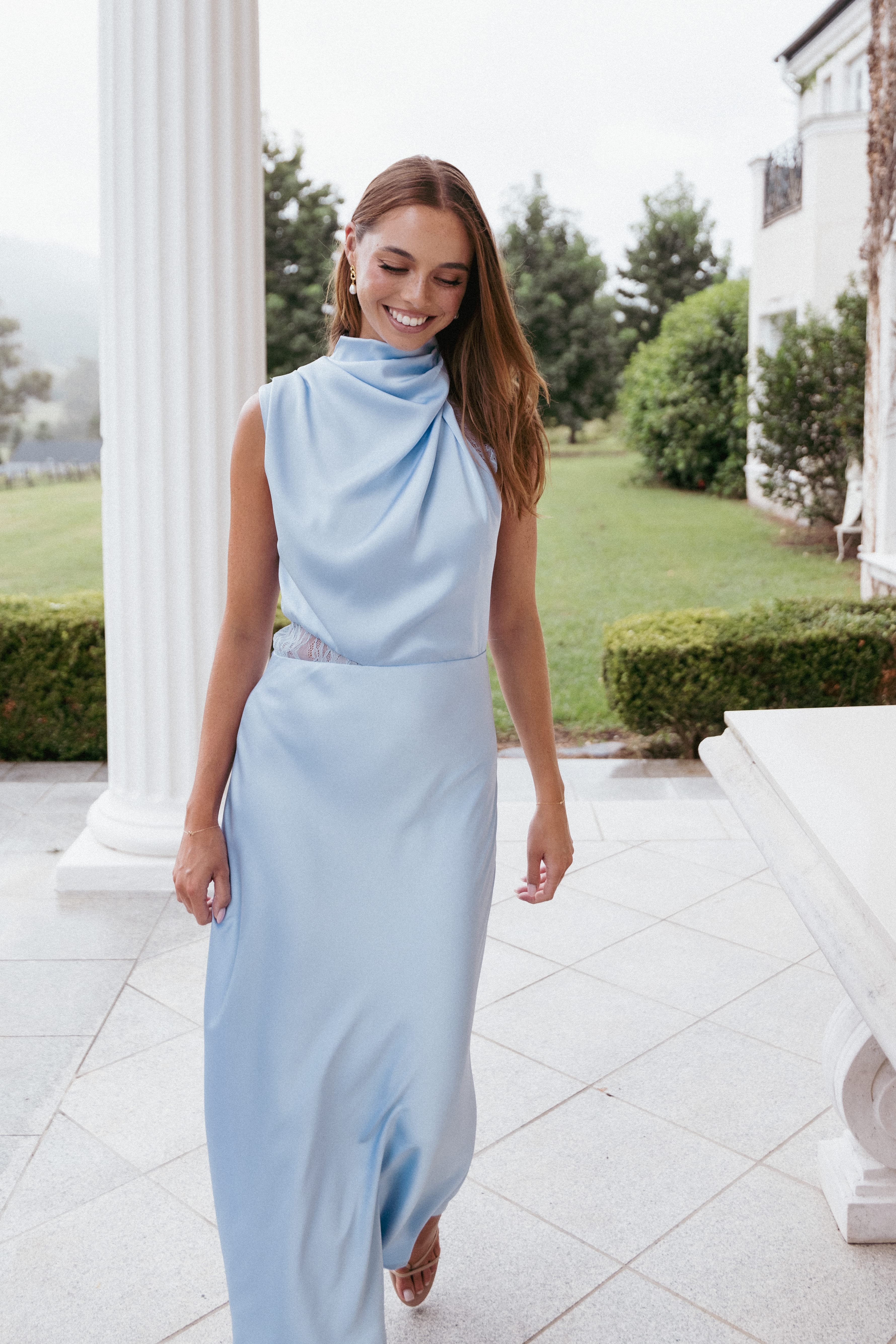 Anabelle Halter Neck Lace Maxi Dress - Baby Blue - Image 9