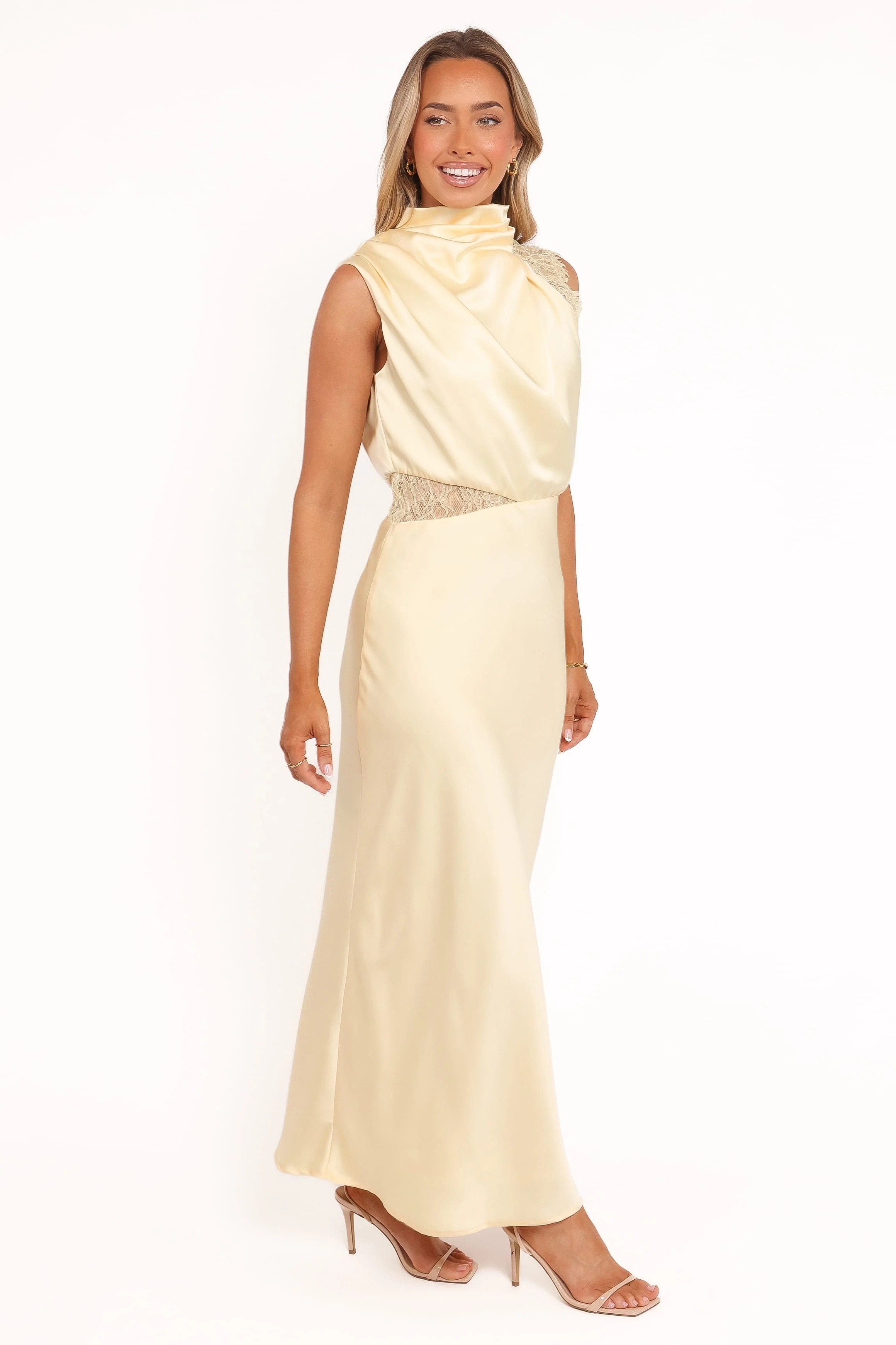 Anabelle Halter Neck Lace Maxi Dress - Butter Yellow - Image 4