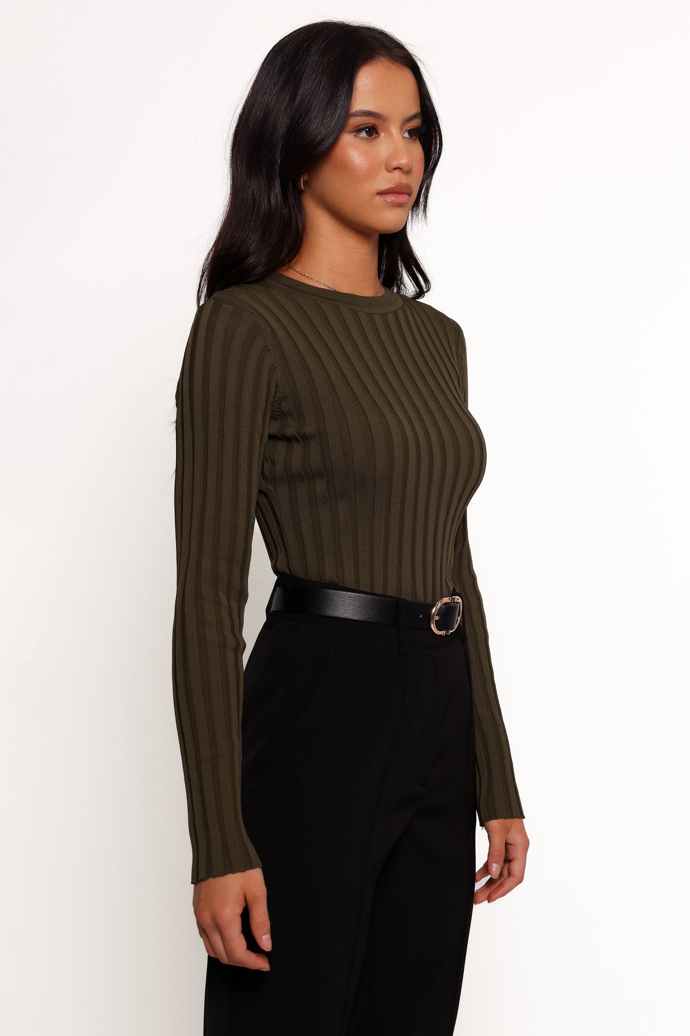 Aneesa Wide Rib Knit Top - Dark Olive - Image 5