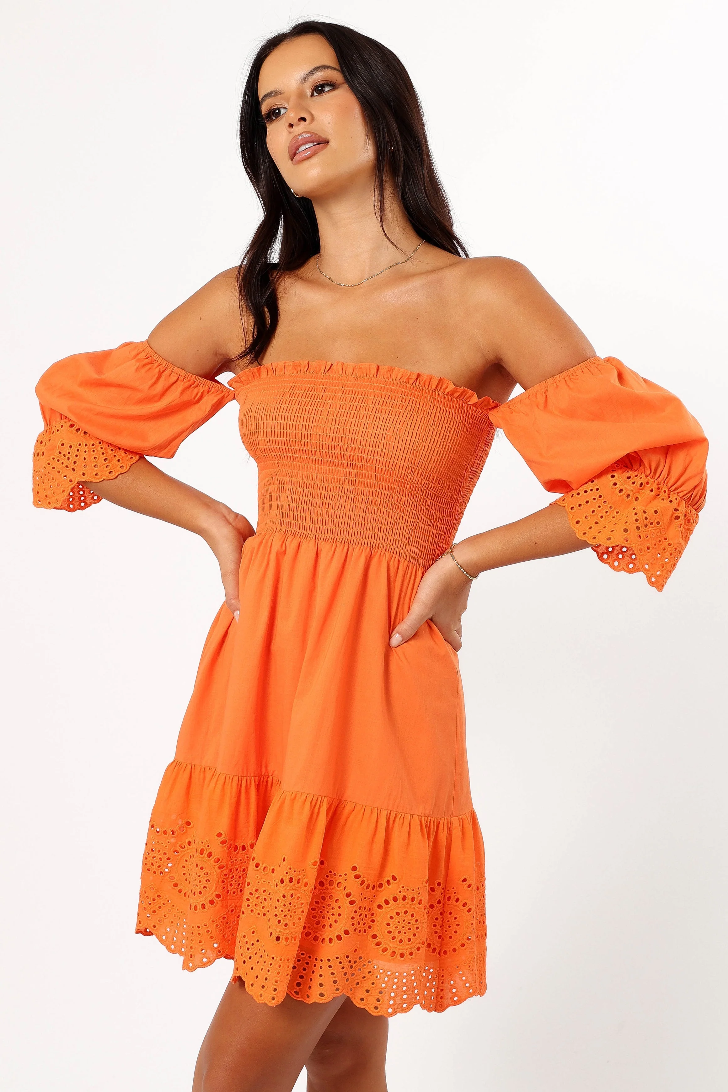 Aniston Off Shoulder Mini Dress - Orange - Image 3