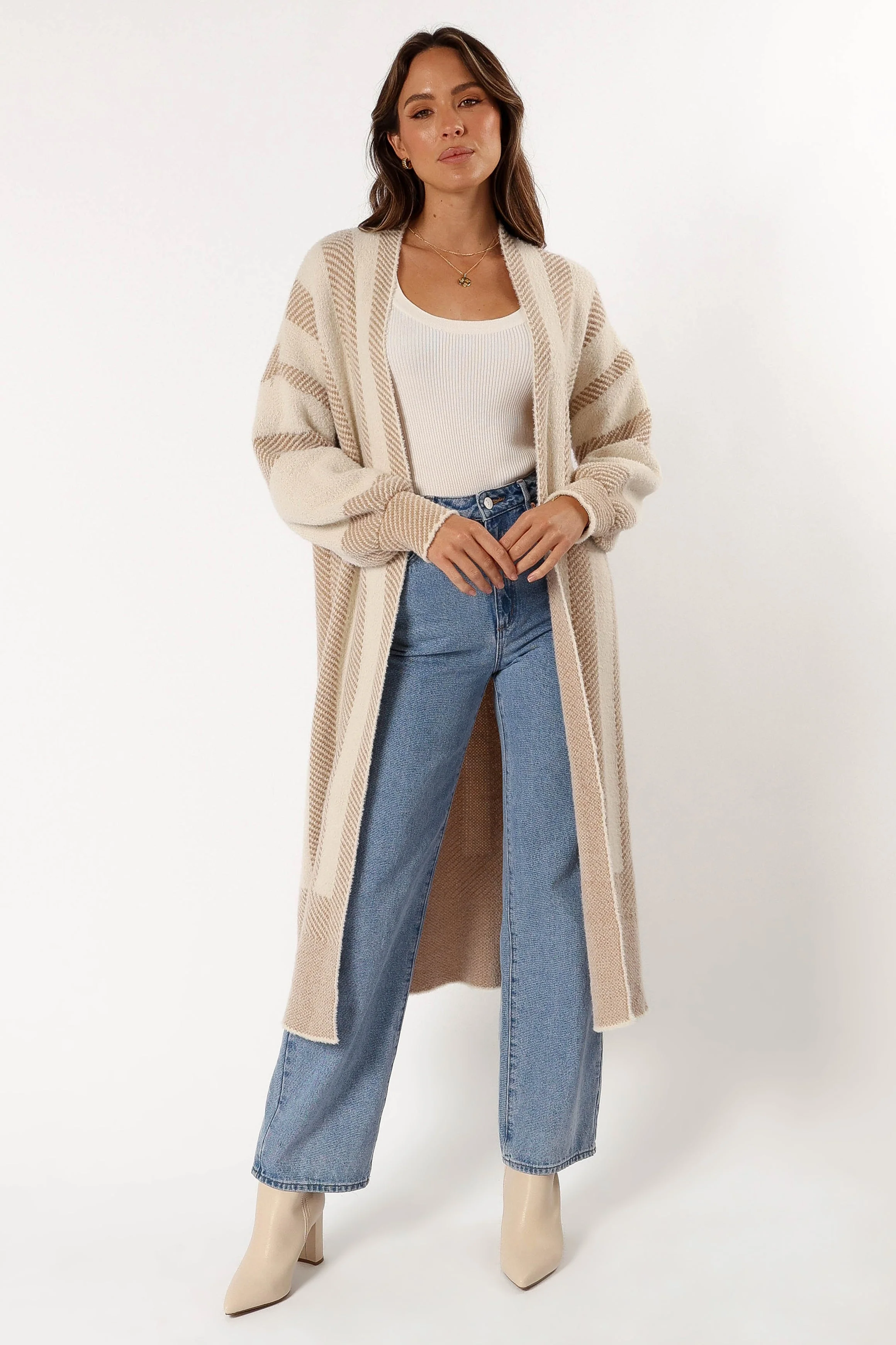 Anita Stripe Long Cardigan - Beige - Image 4
