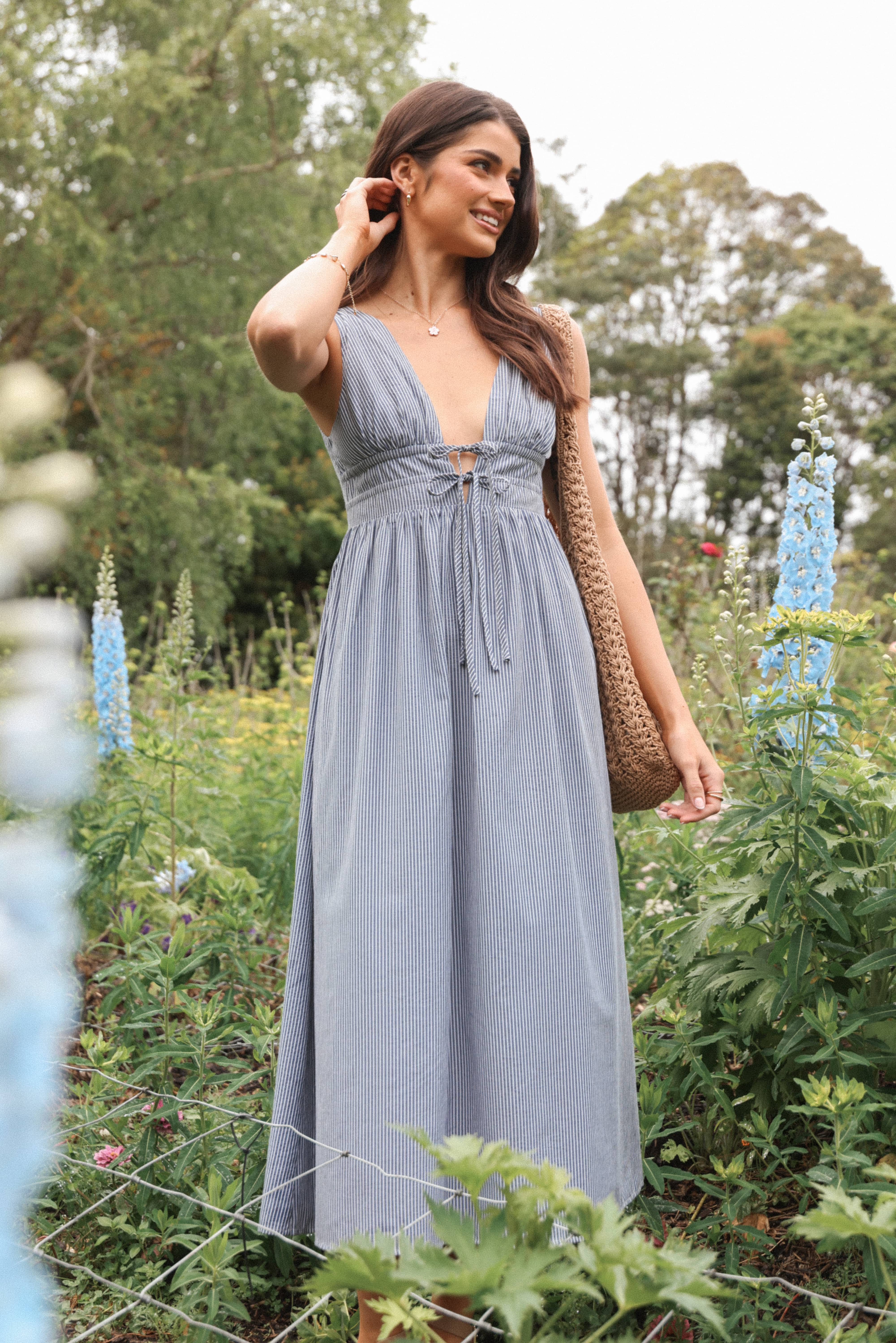 Annora Midi Dress - Navy Pinstripe