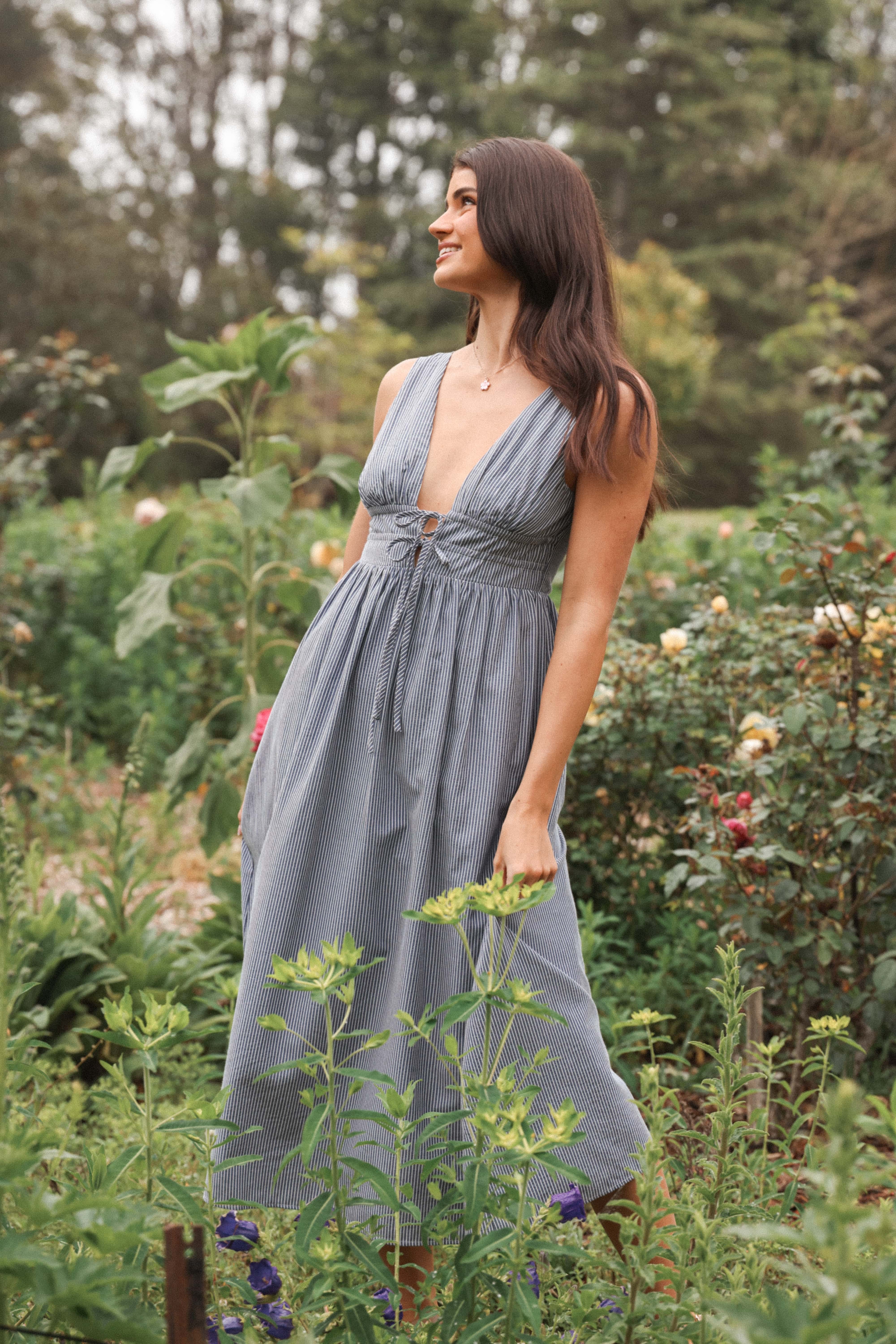 Annora Midi Dress - Navy Pinstripe - Image 8