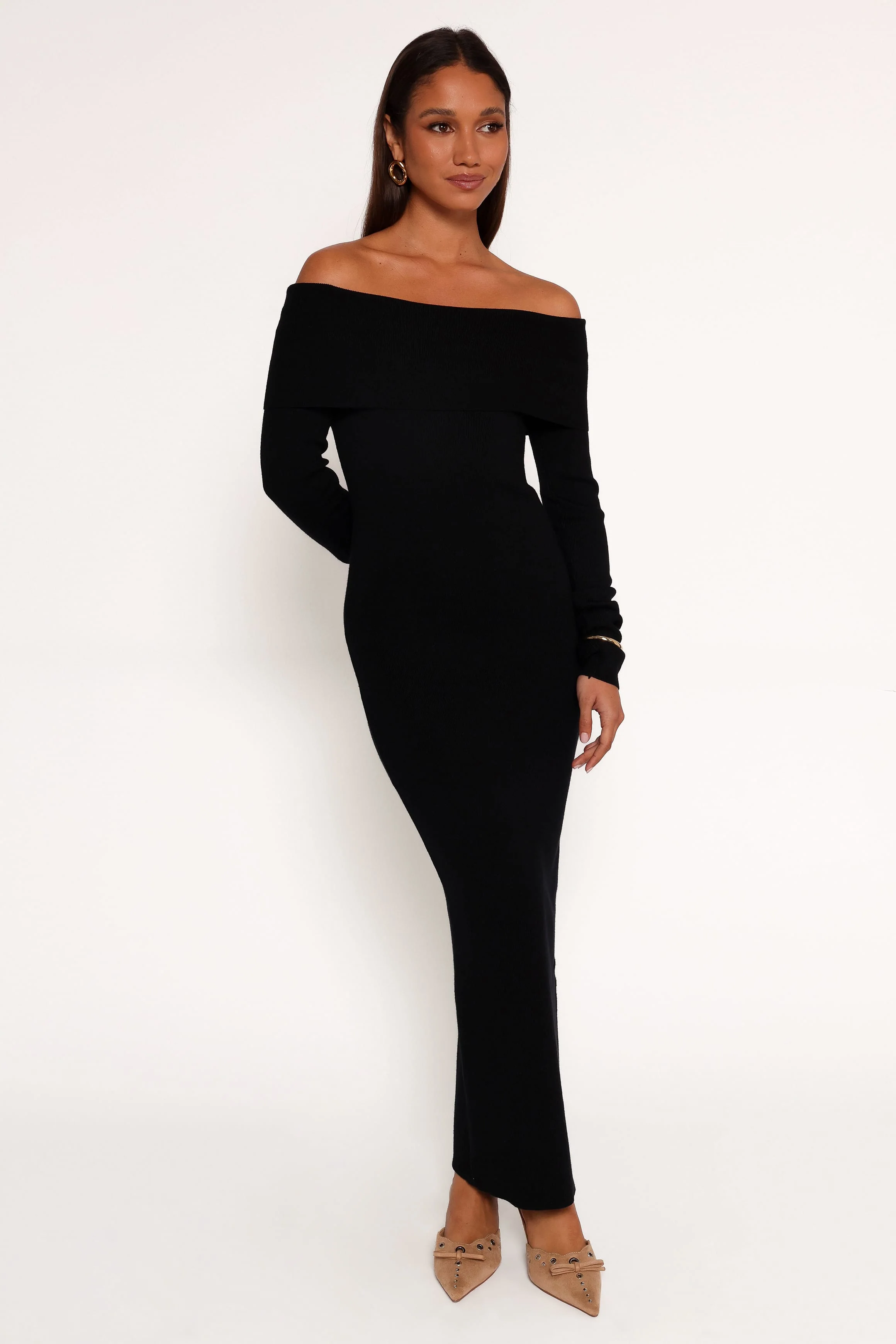 Archie Off The Shoulder Midi Dress - Black - Image 2