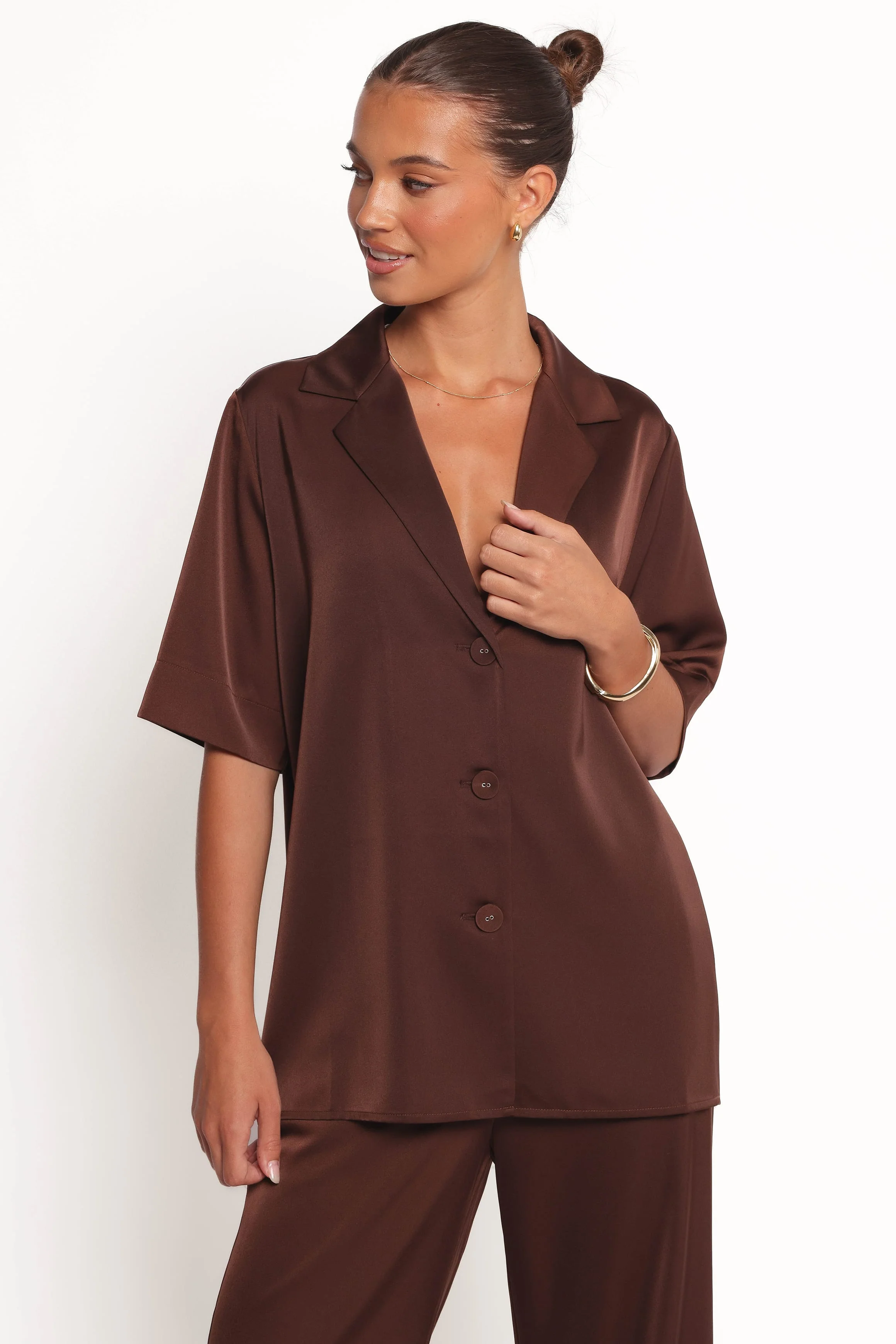 Arryn Short Sleeve Shirt - Chocolate Brown - Image 2