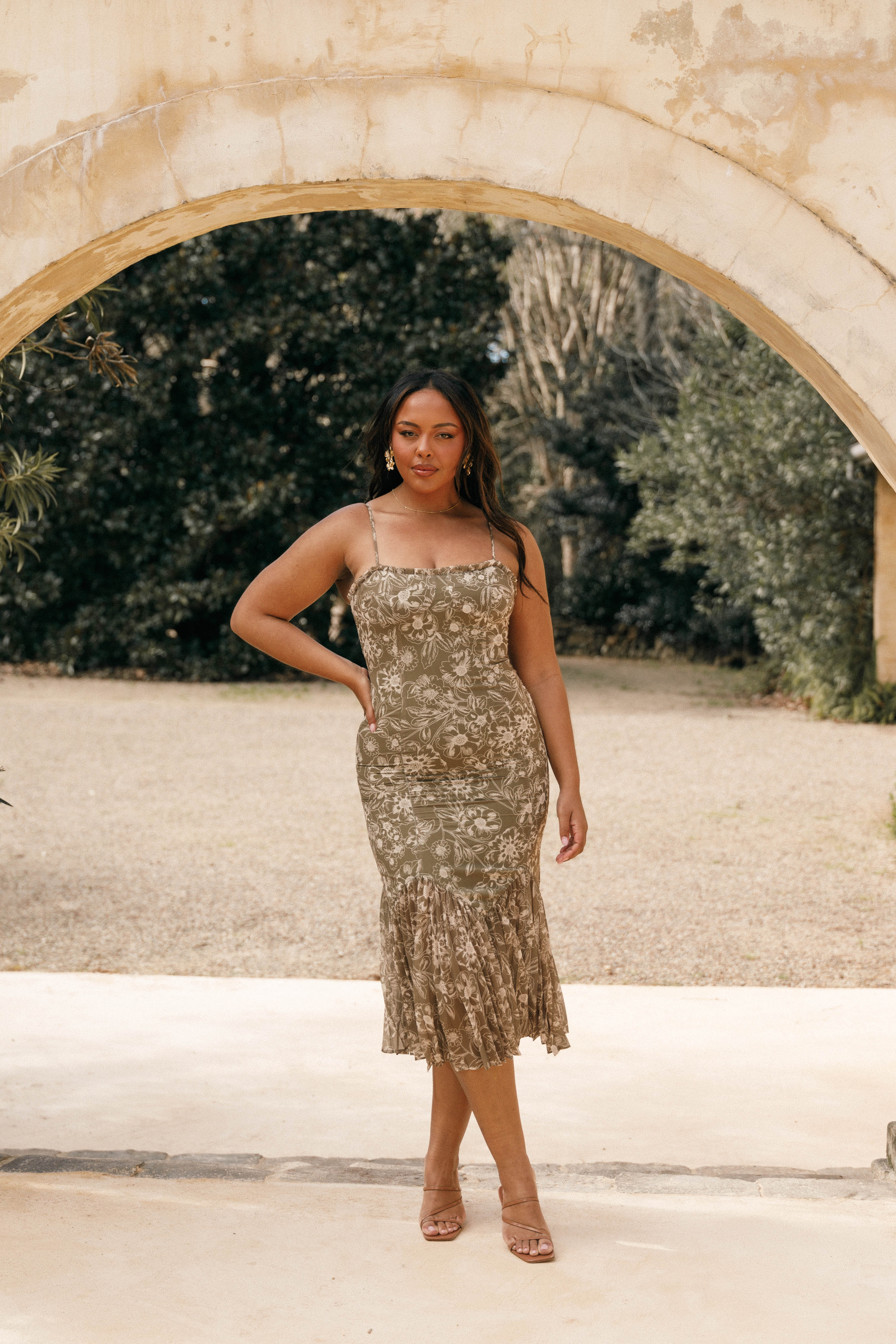 Ashton Midi Dress - Olive Floral - Image 9