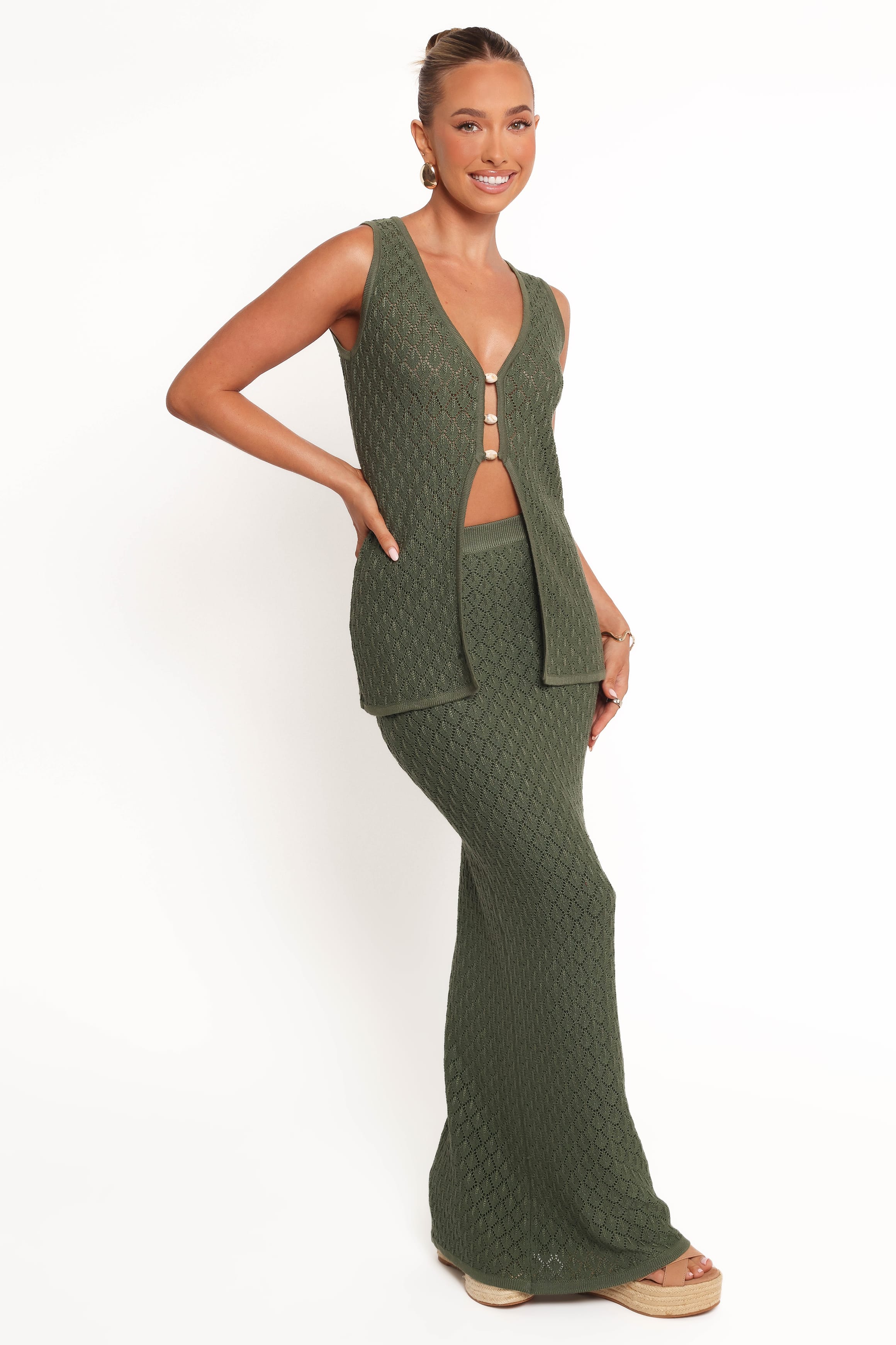 Asplie Knit Maxi Skirt - Olive - Image 6