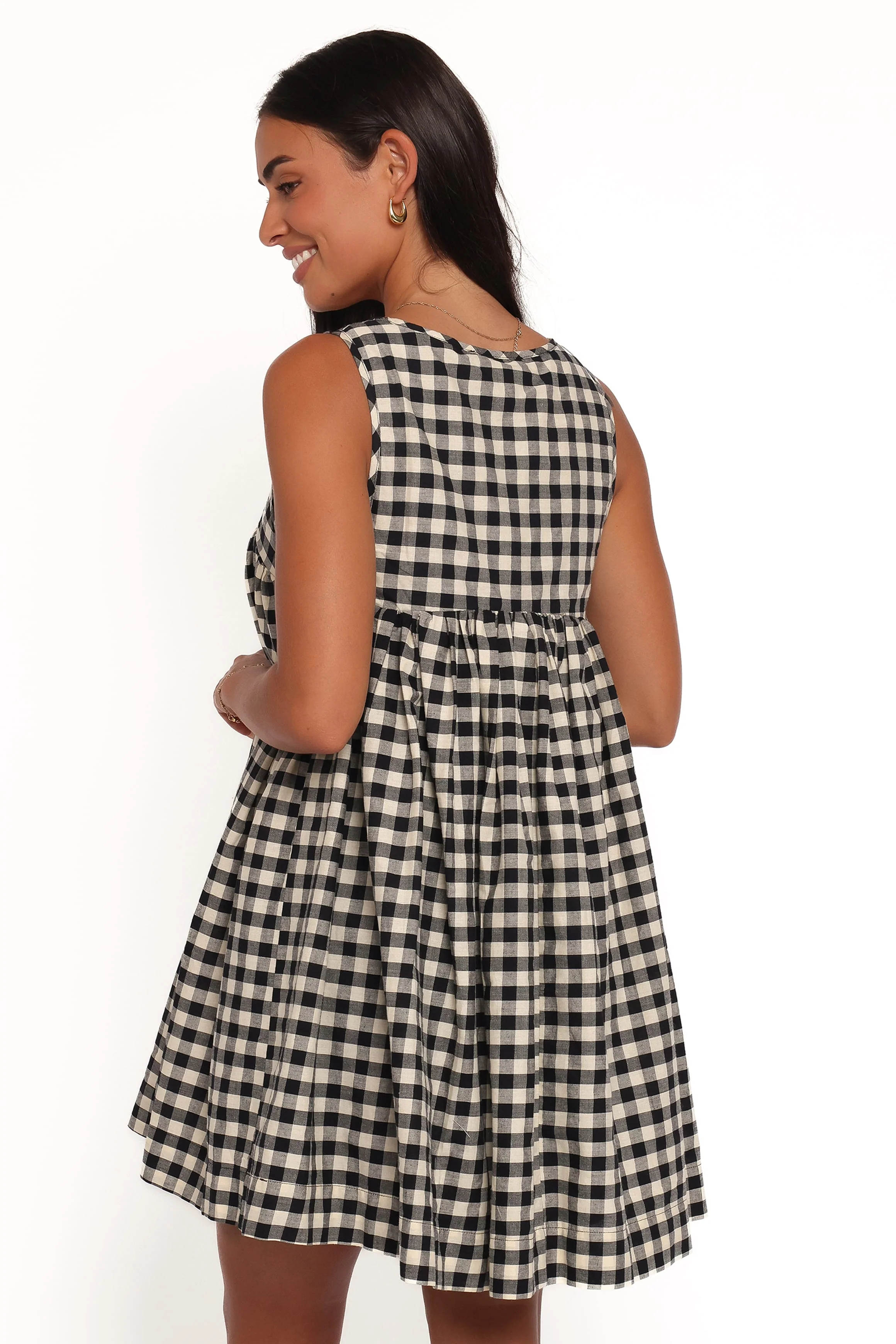 Atria Mini Dress - Black Cream Gingham - Image 4