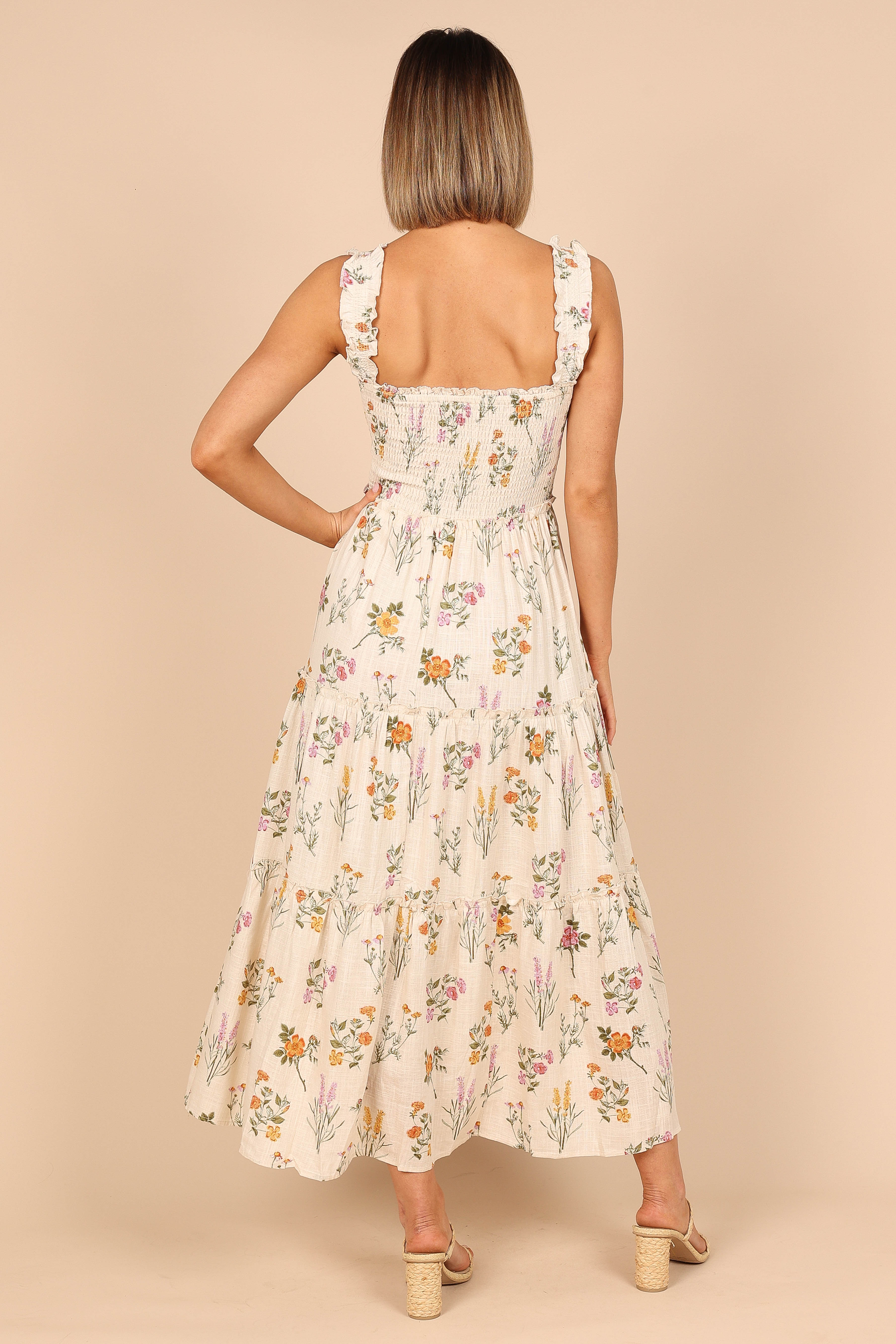 August Shirred Maxi Dress - Beige Floral - Image 4