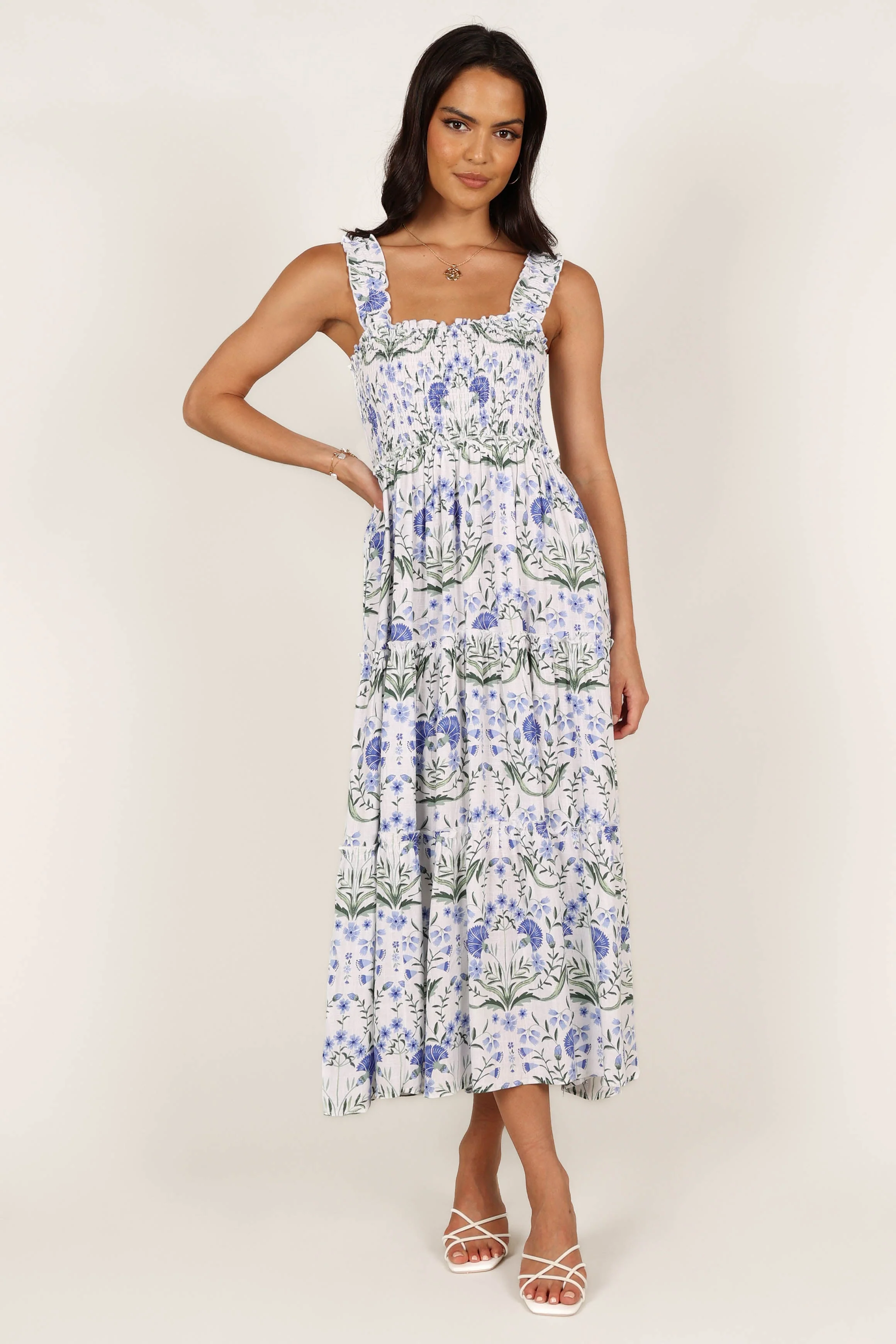 August Shirred Maxi Dress - Blue Floral - Image 7