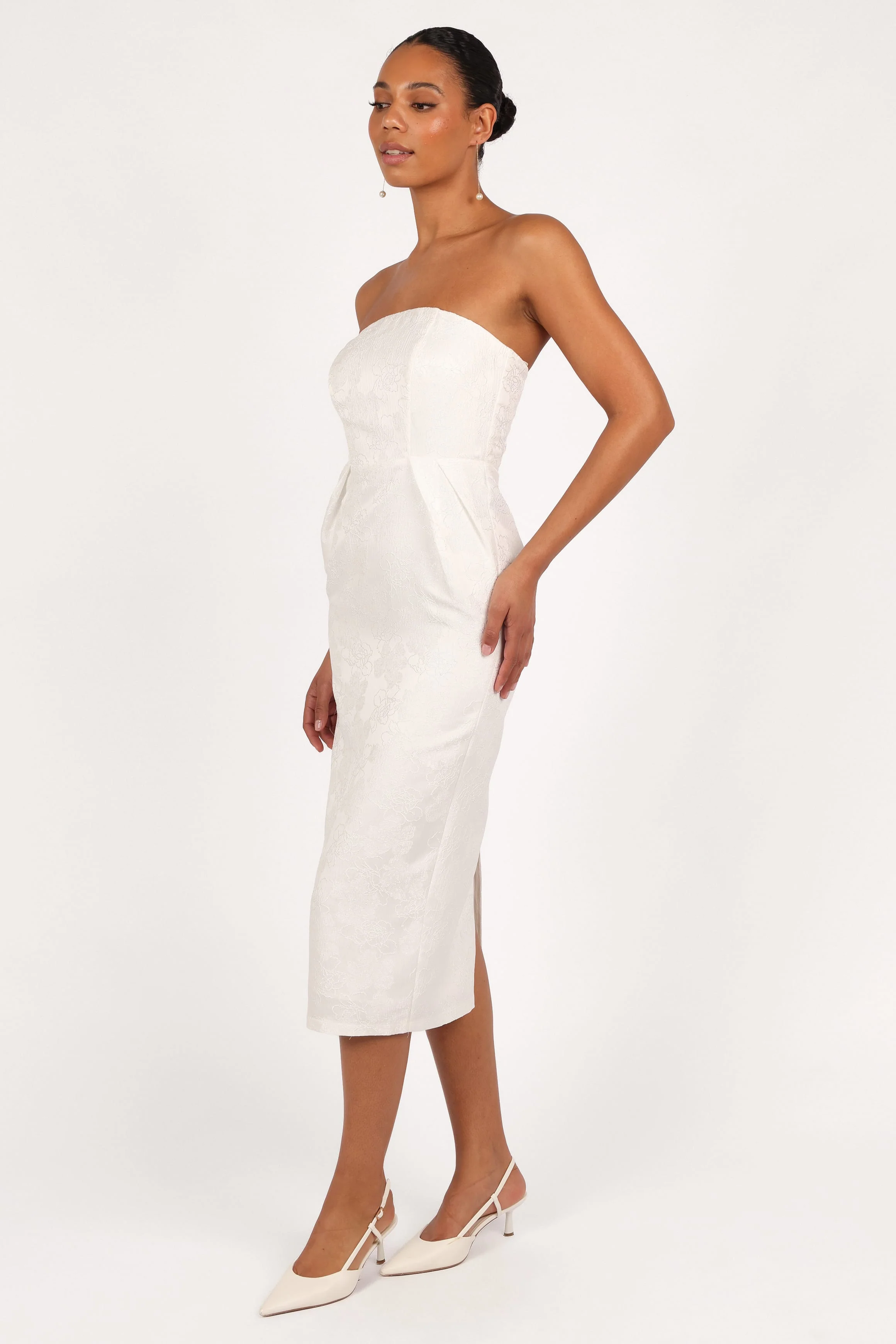 Avah Strapless Midi Dress - White - Image 3