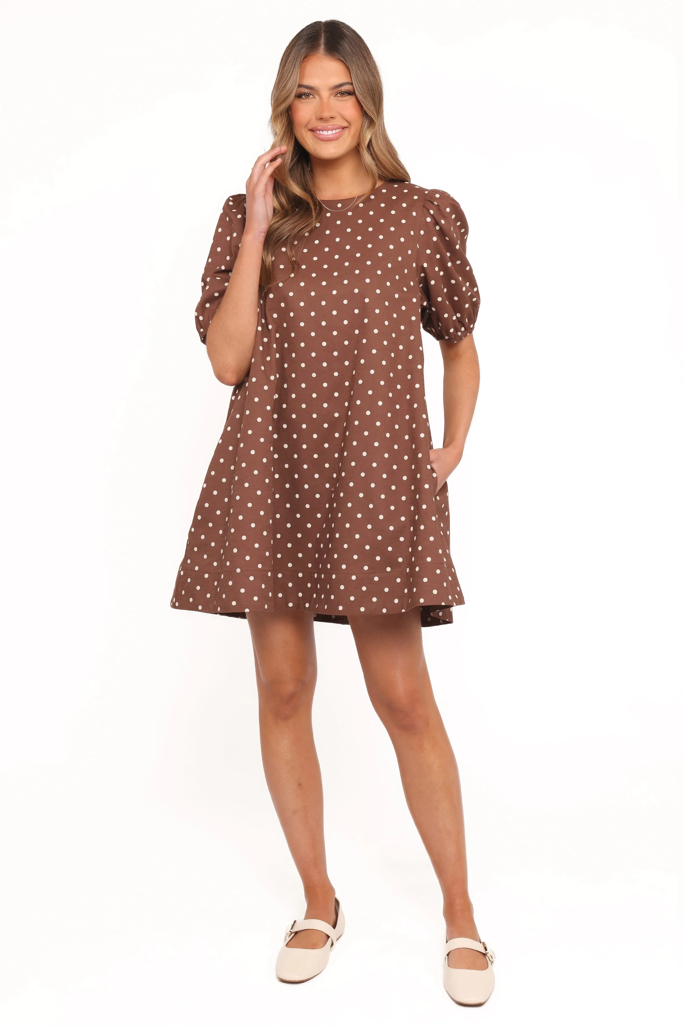 Avalyn Mini Dress - Brown Polka Dot - Image 2