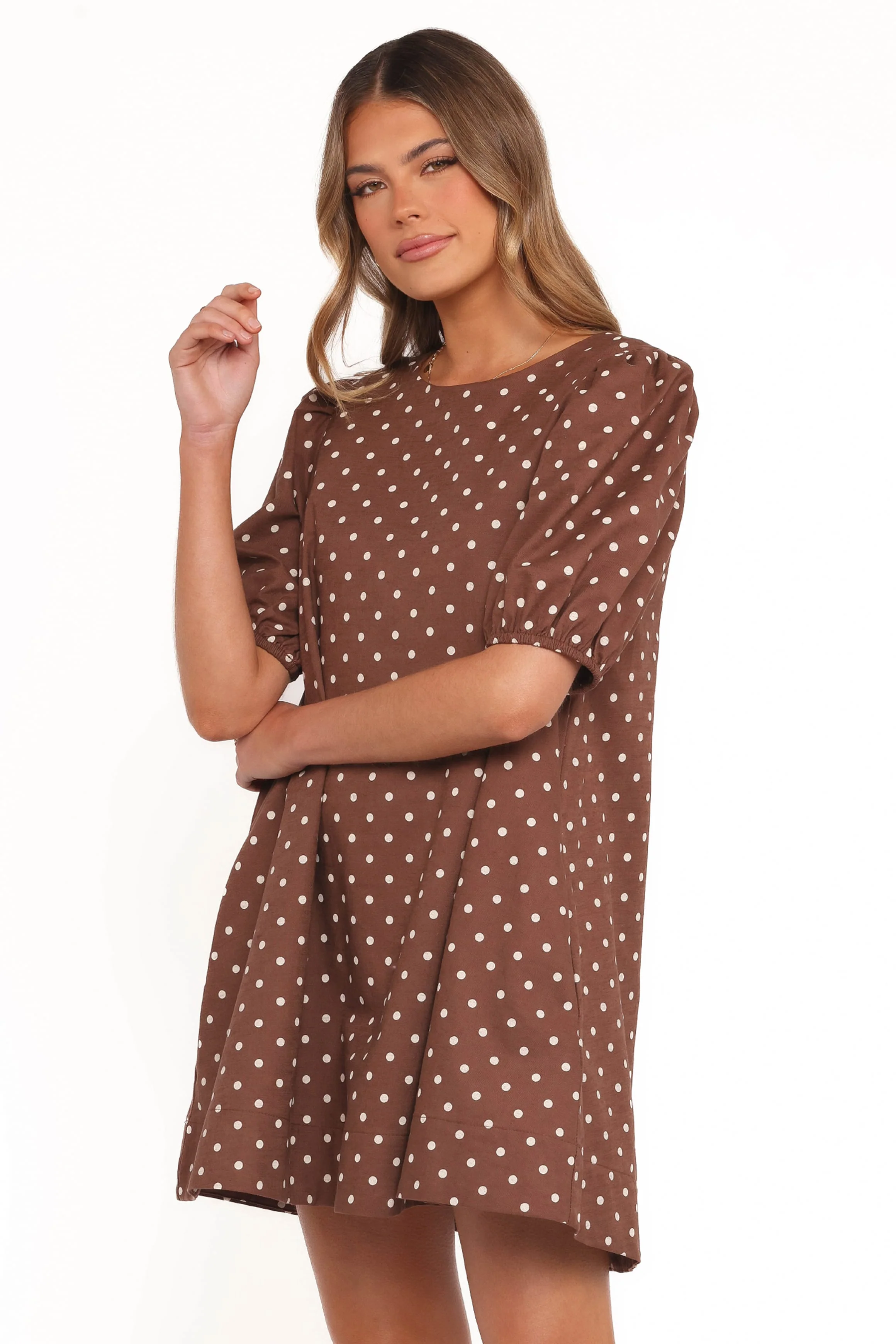 Avalyn Mini Dress - Brown Polka Dot - Image 3