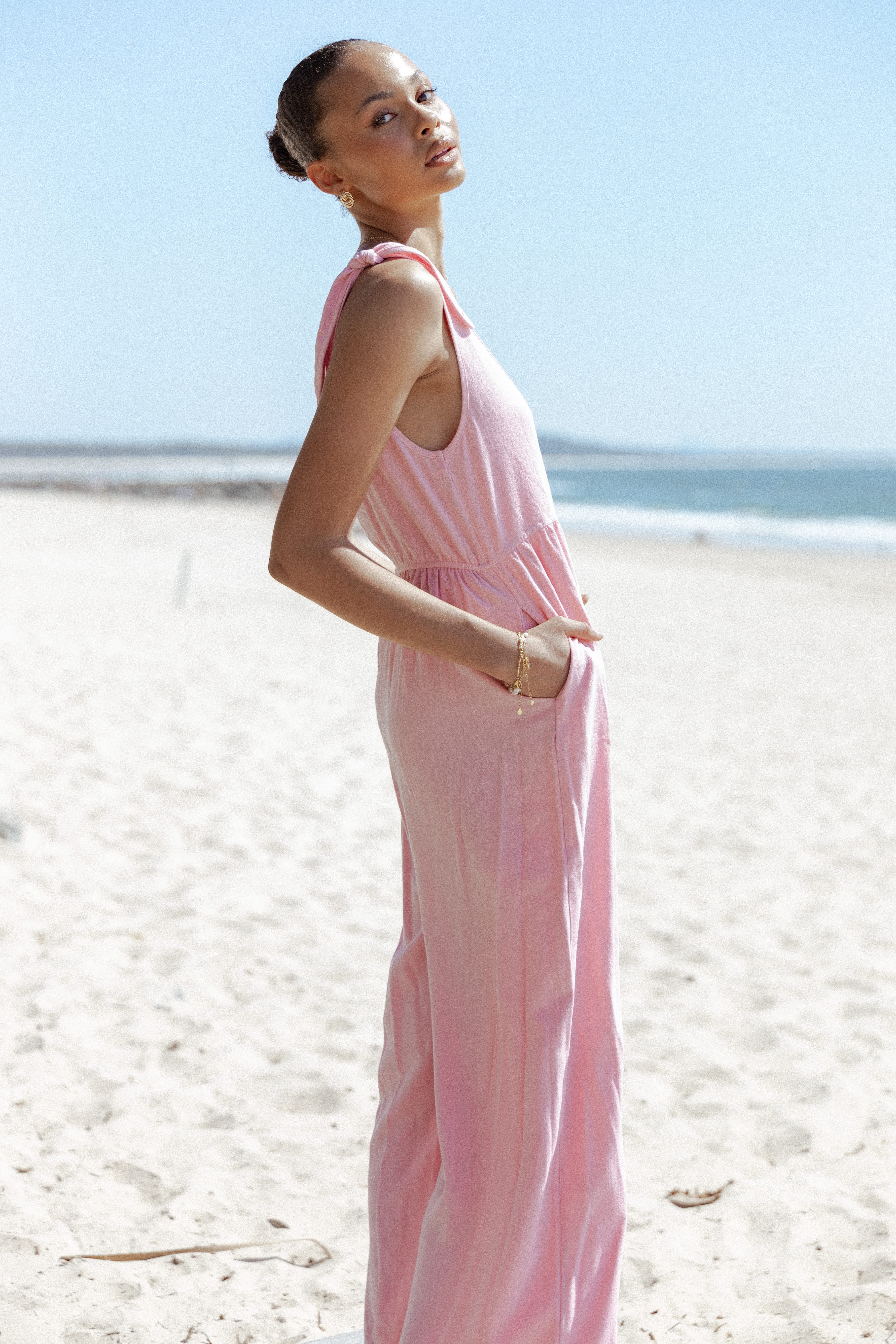 Ayla Linen Jumpsuit - Pale Pink - Image 3