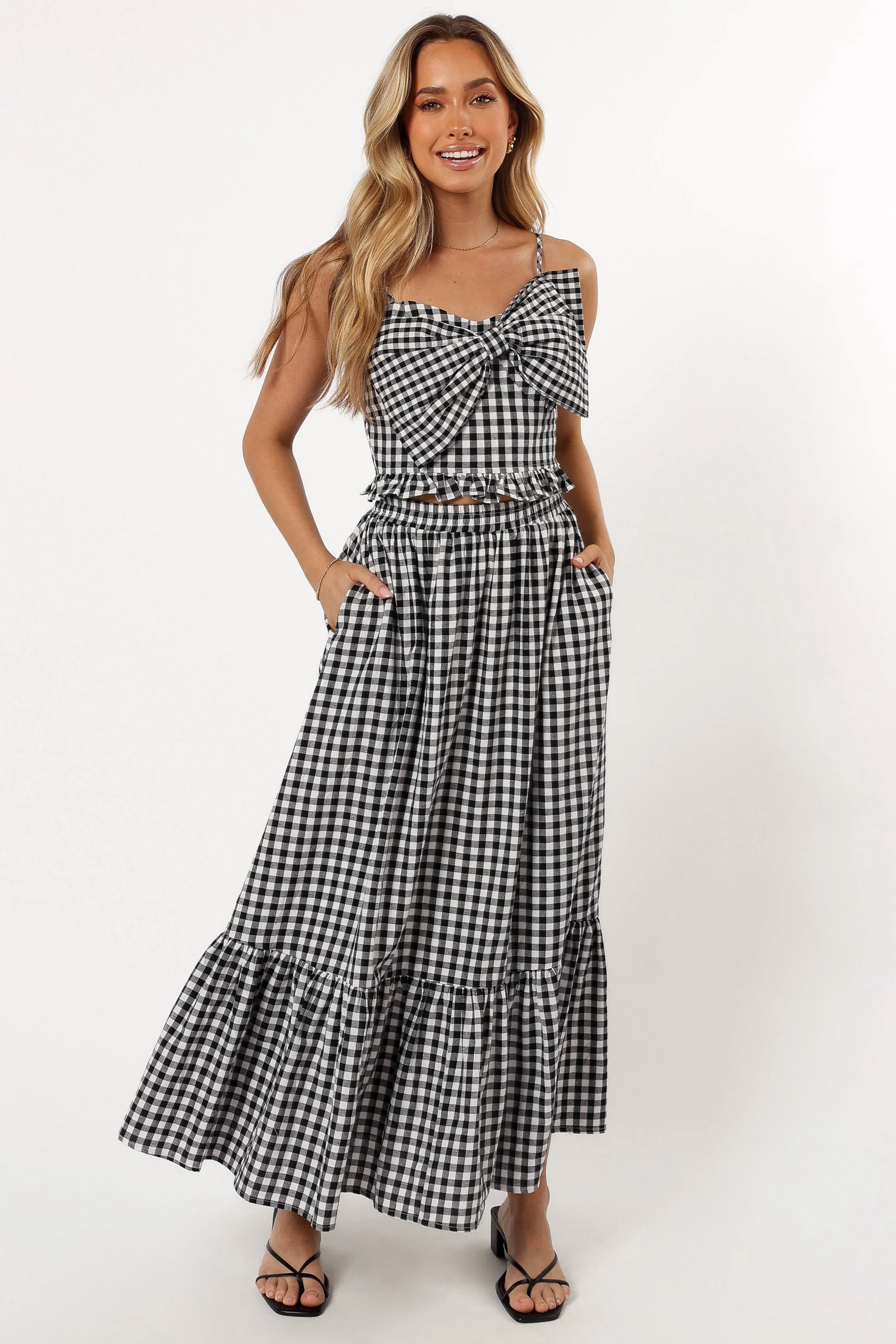 Bambi Tiered Midi Skirt - Black Gingham - Image 3