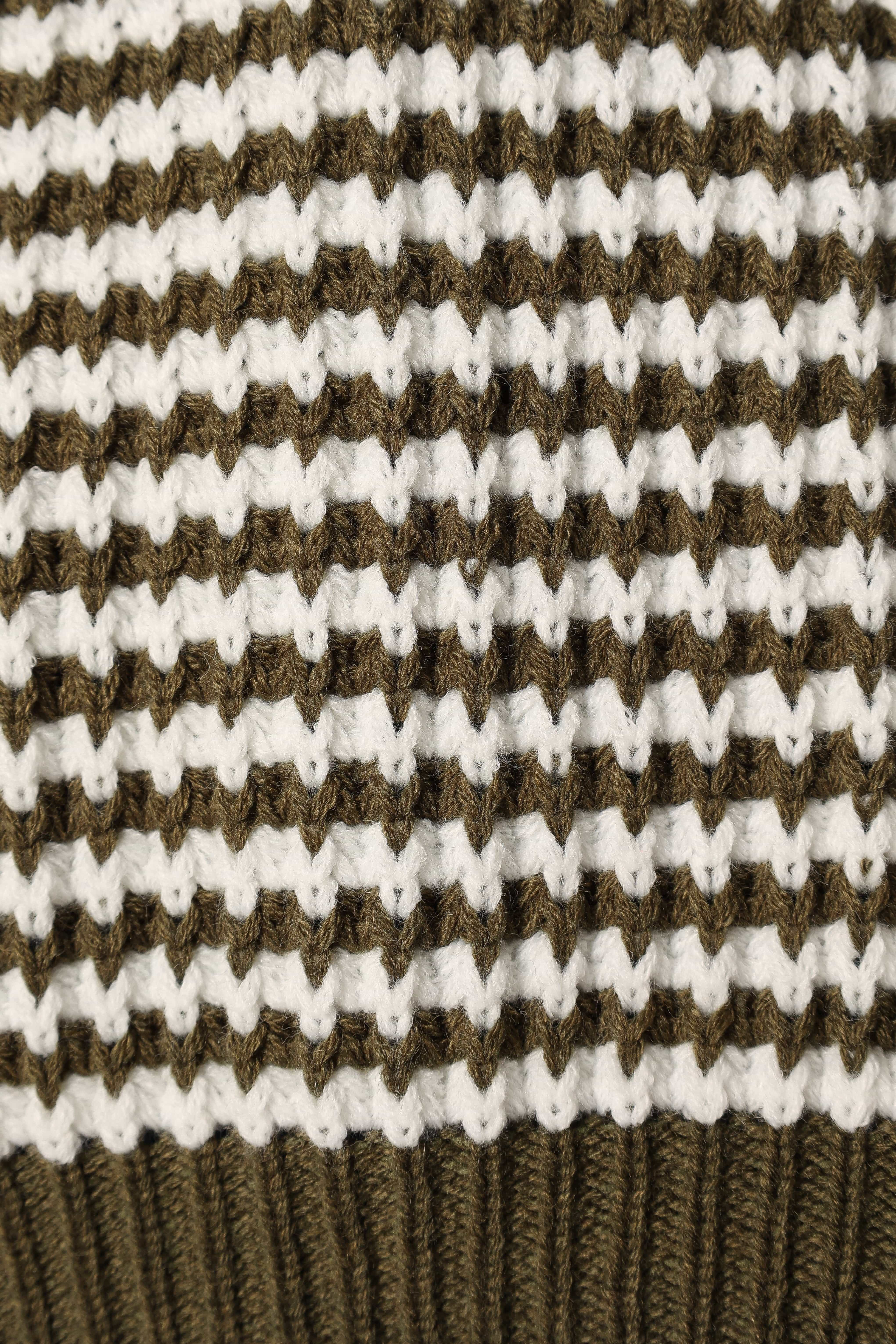 Becca Crewneck Waffle Stitch Stripe Knit Sweater - Olive - Image 10