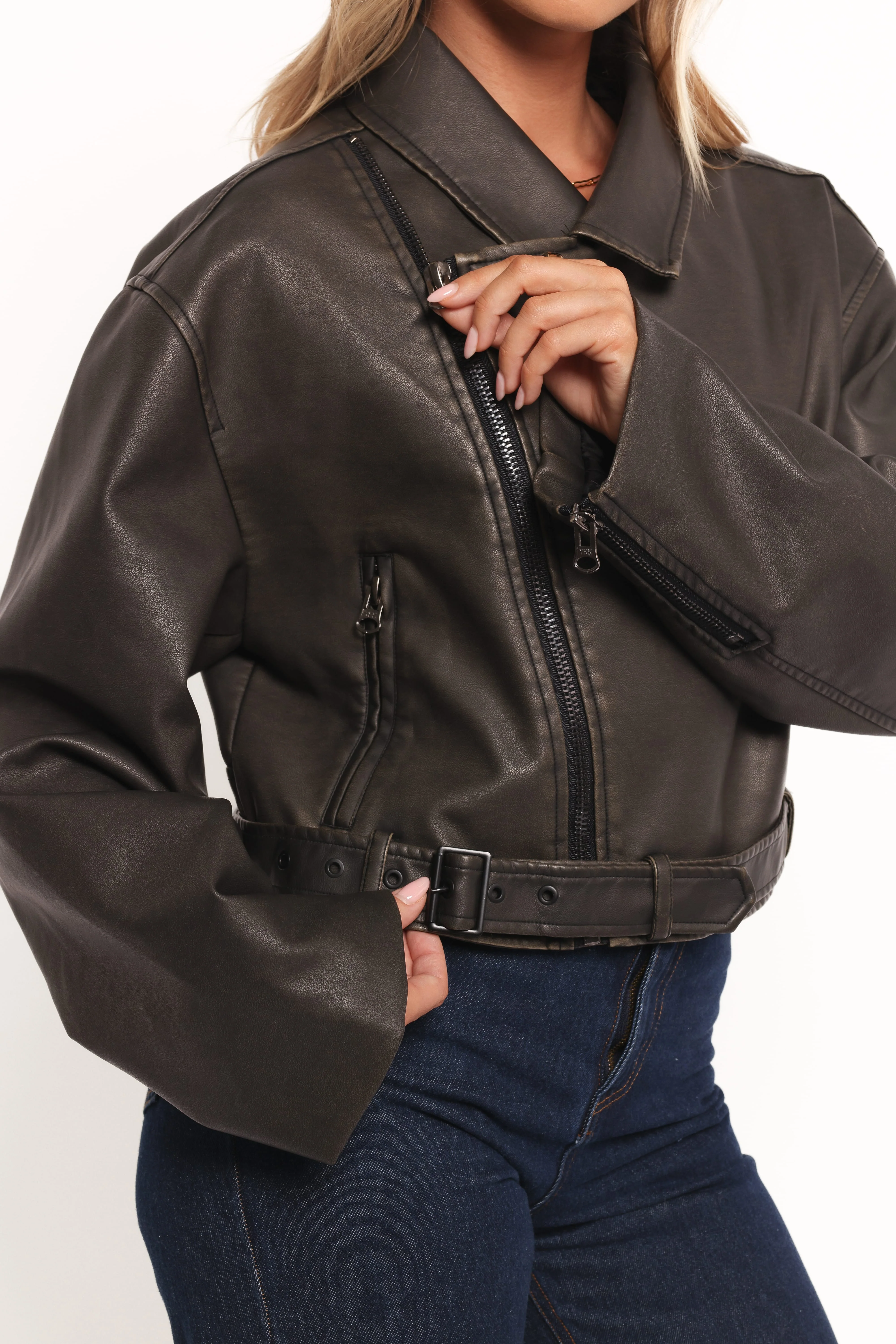Beckham Faux Leather Moto Jacket - Black - Image 7
