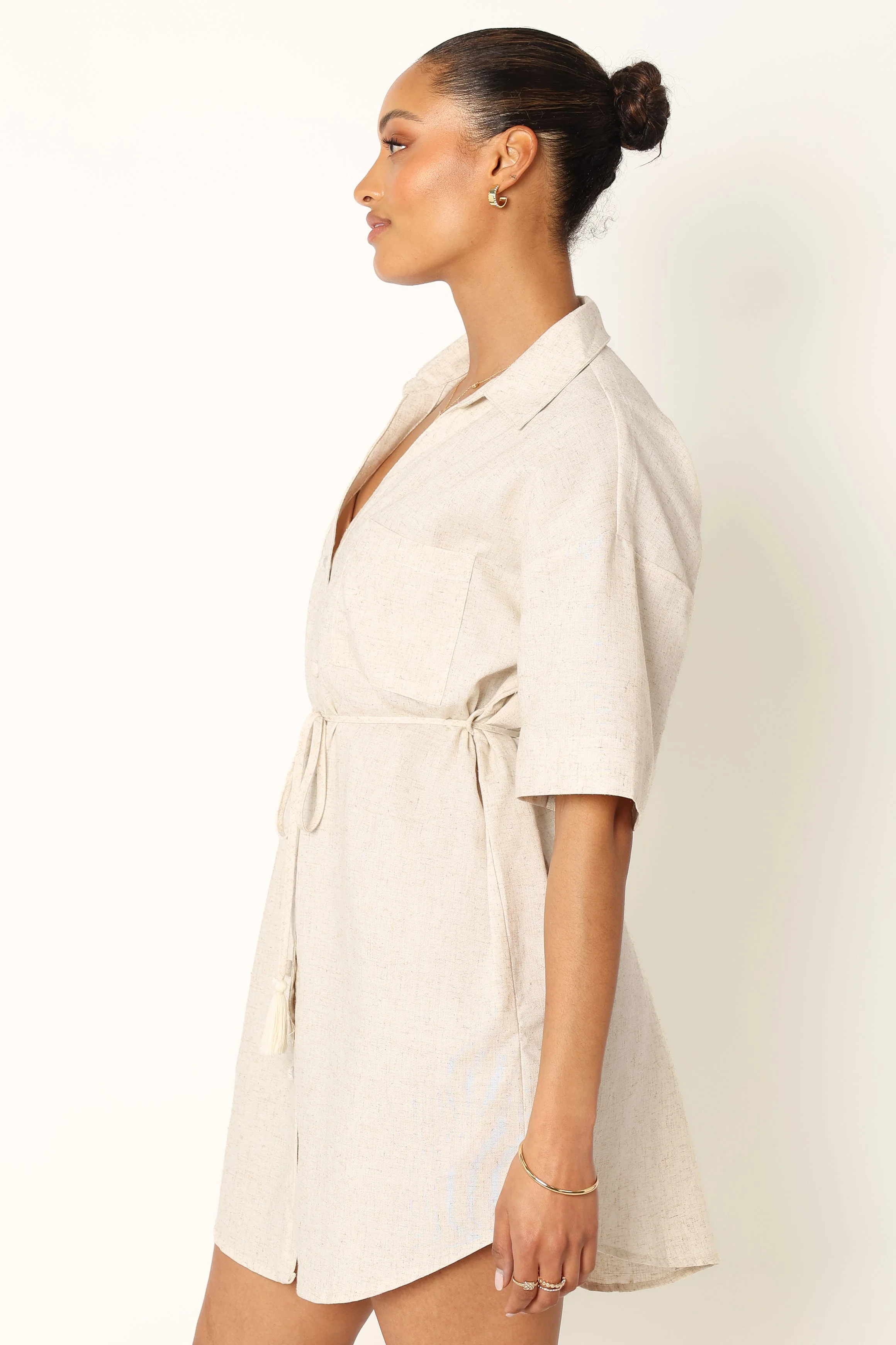 Bennie Mini Shirt Dress - Beige - Image 4