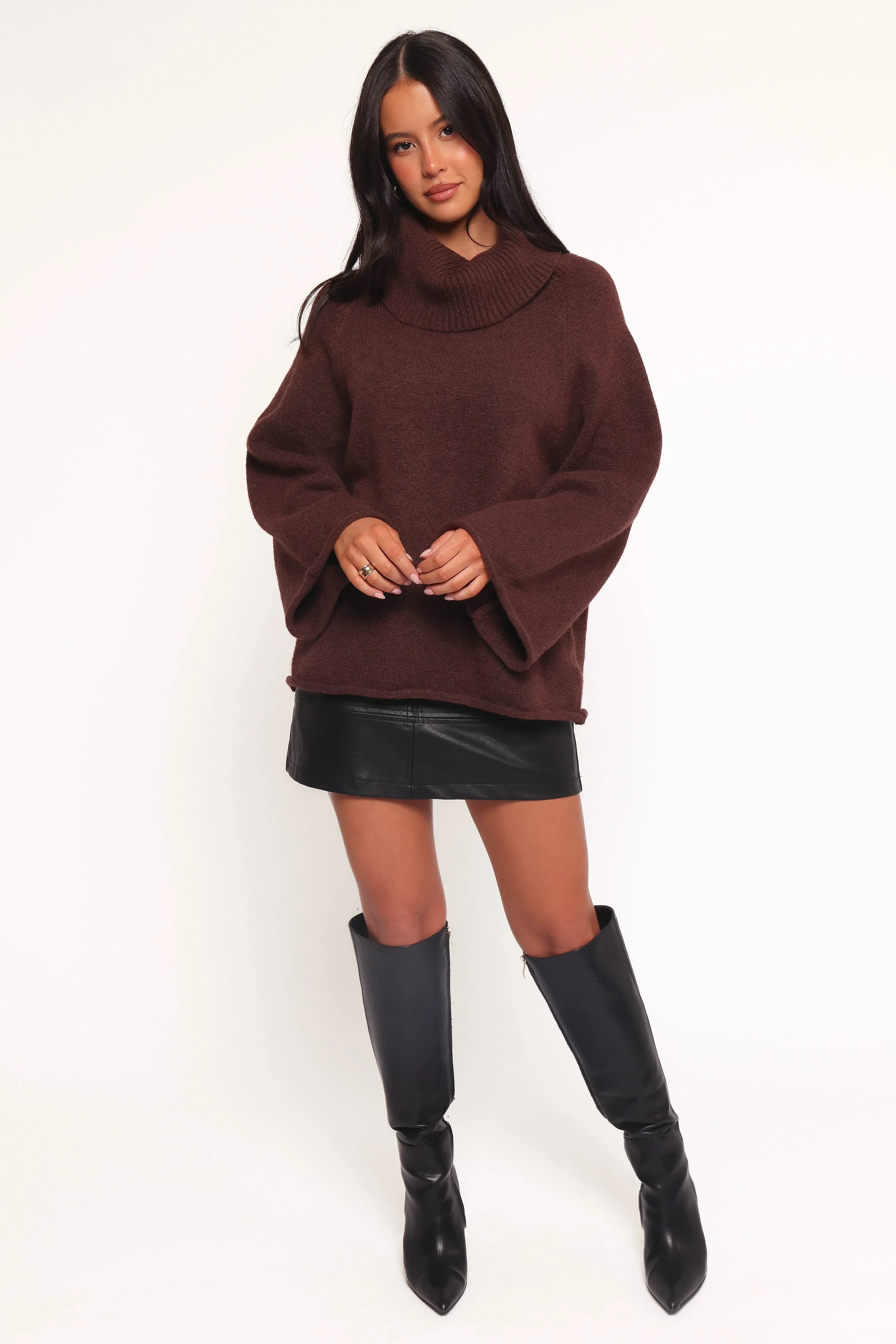 Bindy Cowlneck Knit Sweater - Brown - Image 2