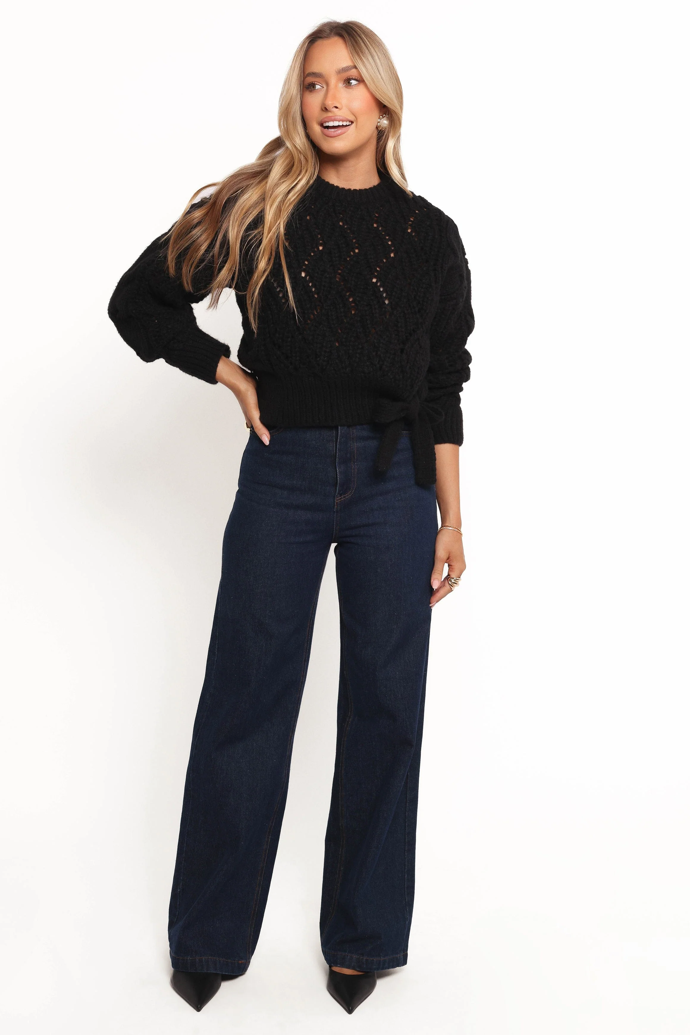 Birdie Tie Side Knit Sweater - Black - Image 4