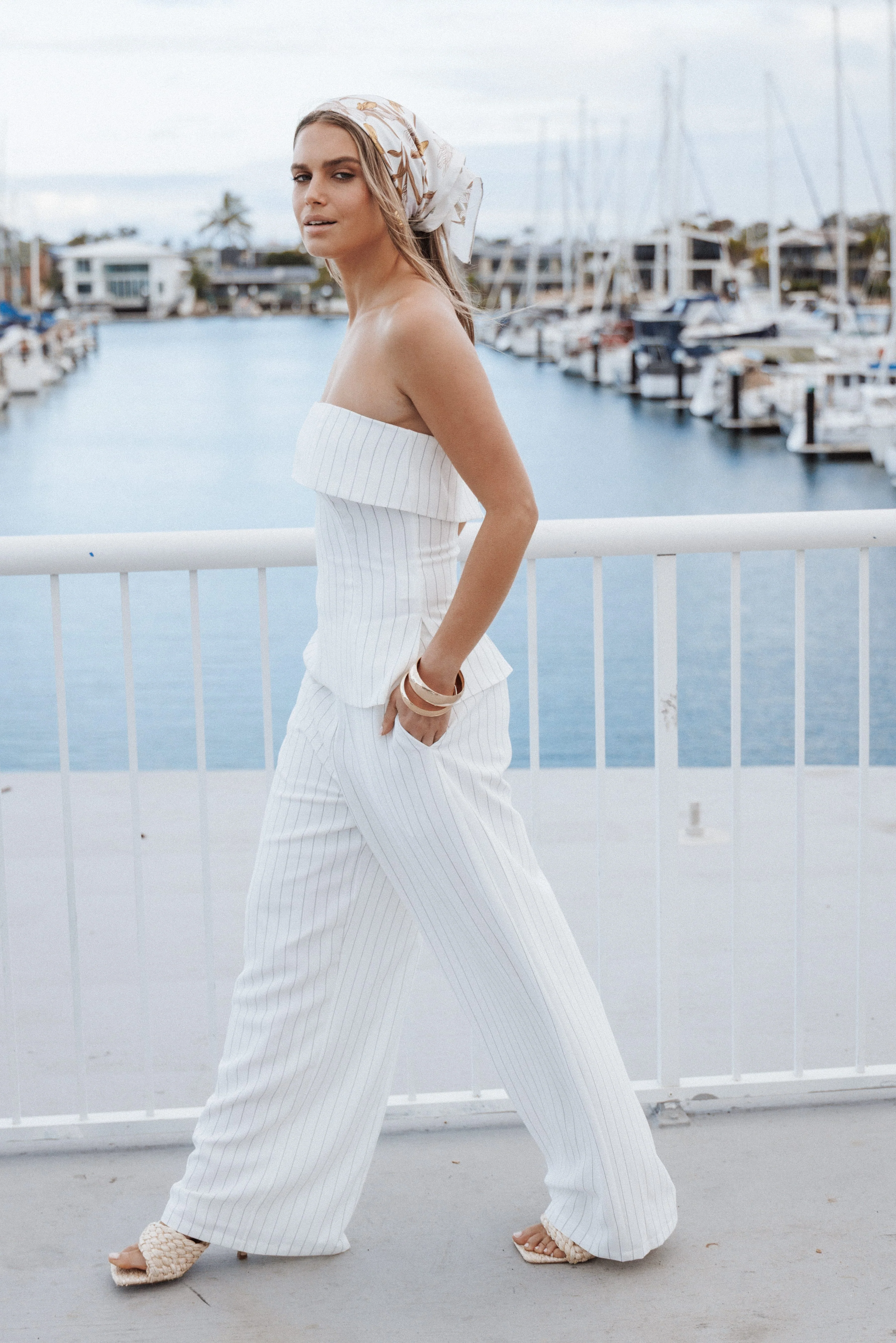 Blakely Wide Leg Pant - White Pinstripe