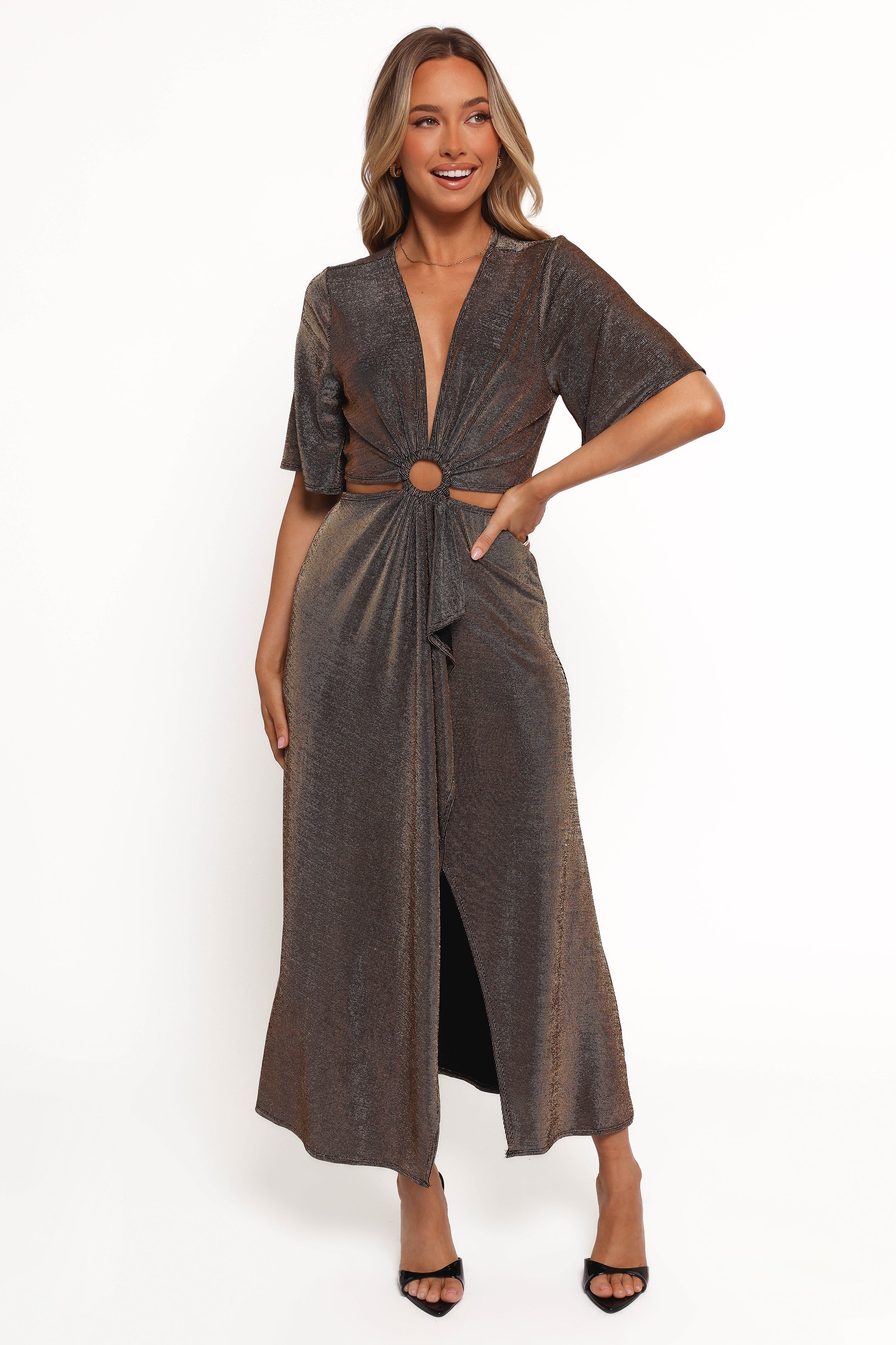 Blanca Cut Out Maxi Dress - Black/Rose Gold - Image 2
