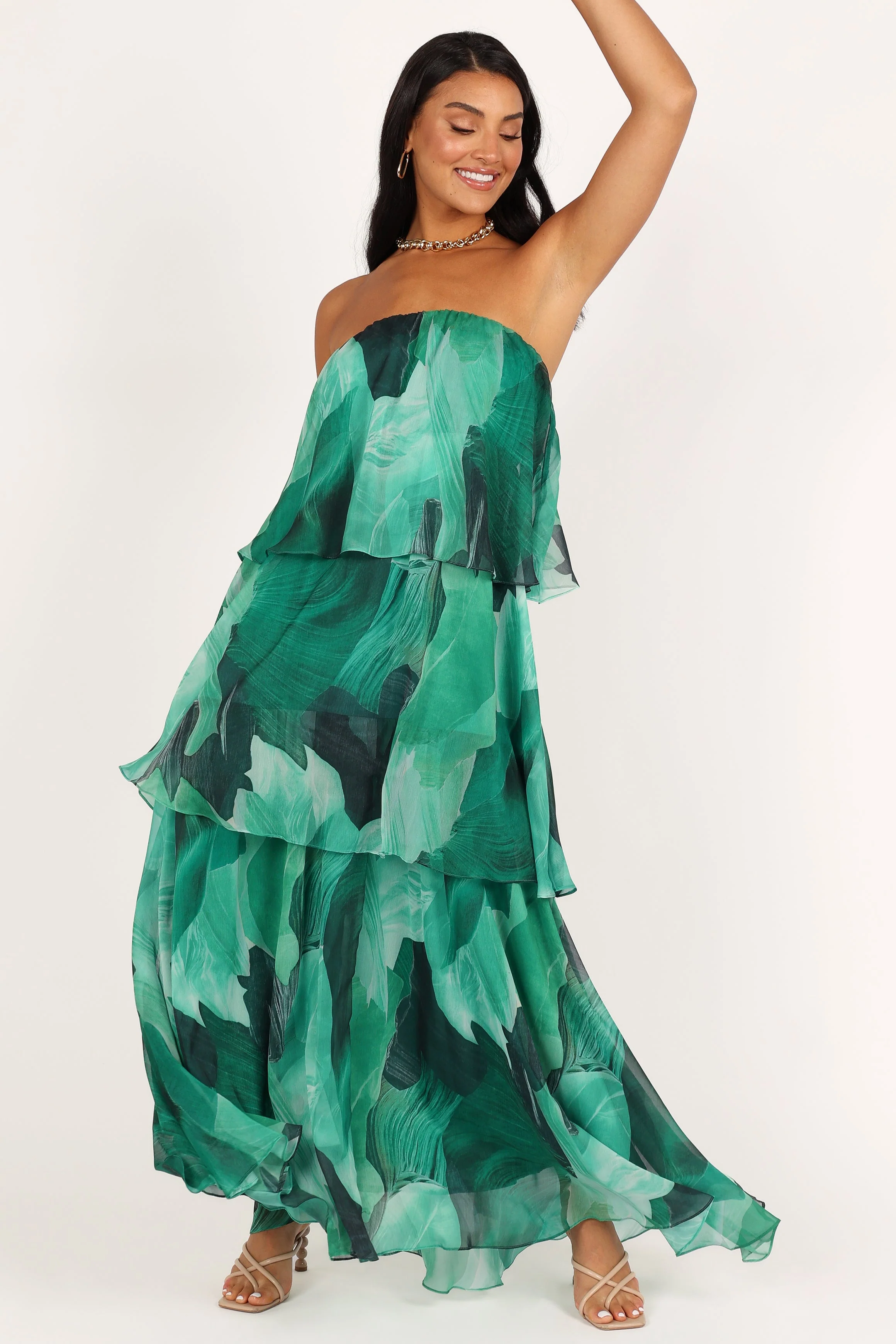Bloom Strapless Maxi Dress - Green Floral - Image 3