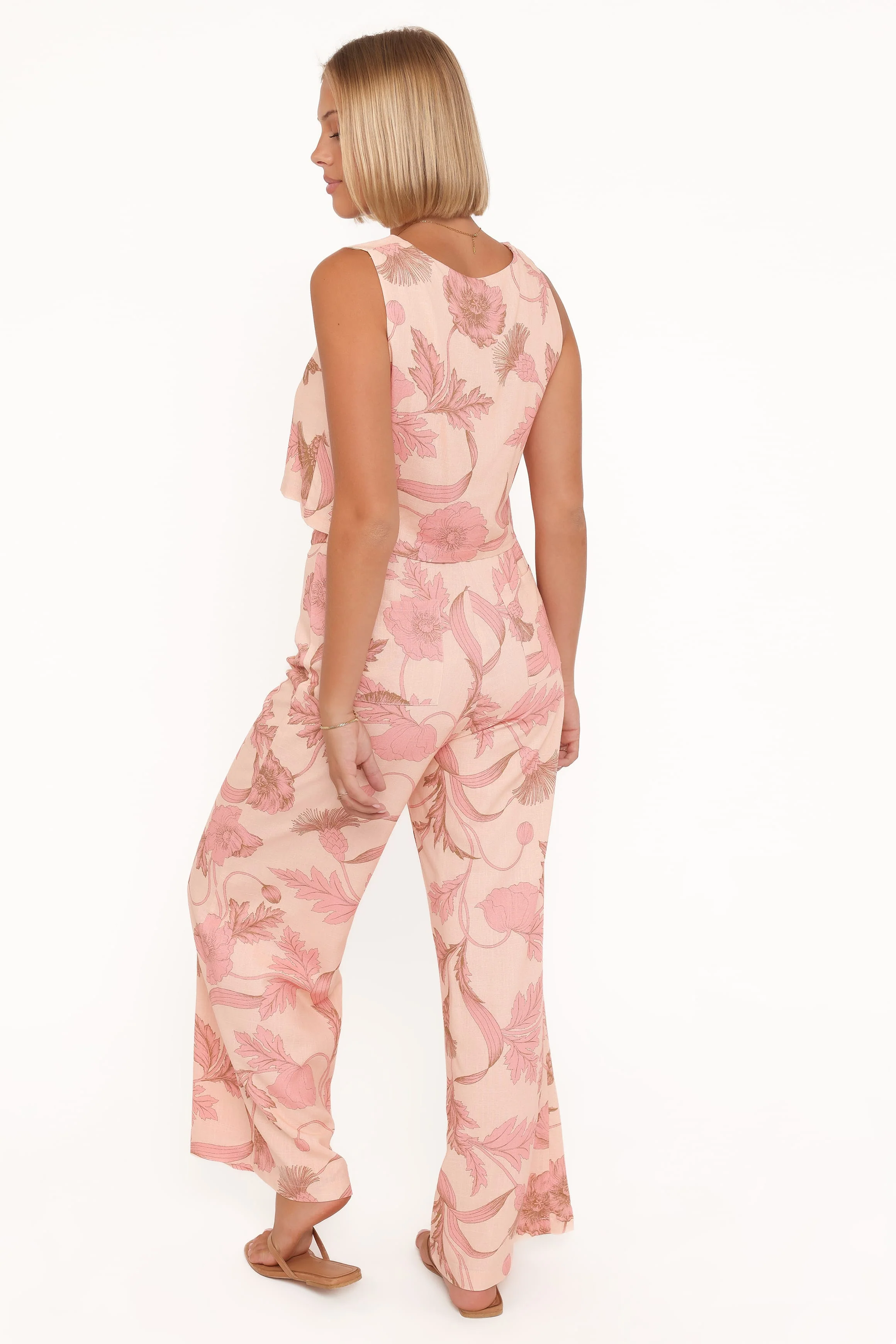 Brayden Wide Leg Linen Pant - Pink Floral - Image 5
