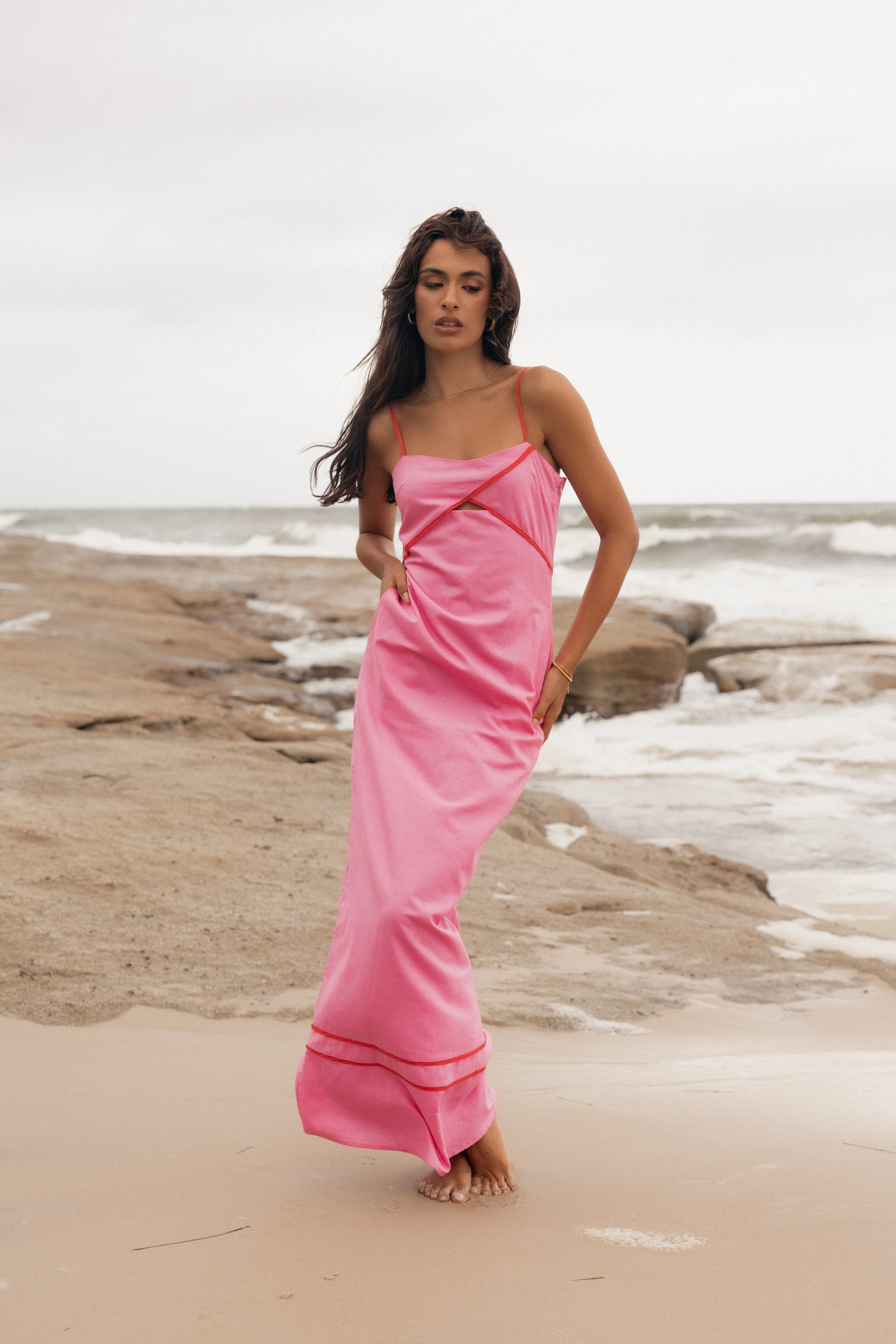 Callie Contrast Trim Maxi Dress - Pink - Image 2