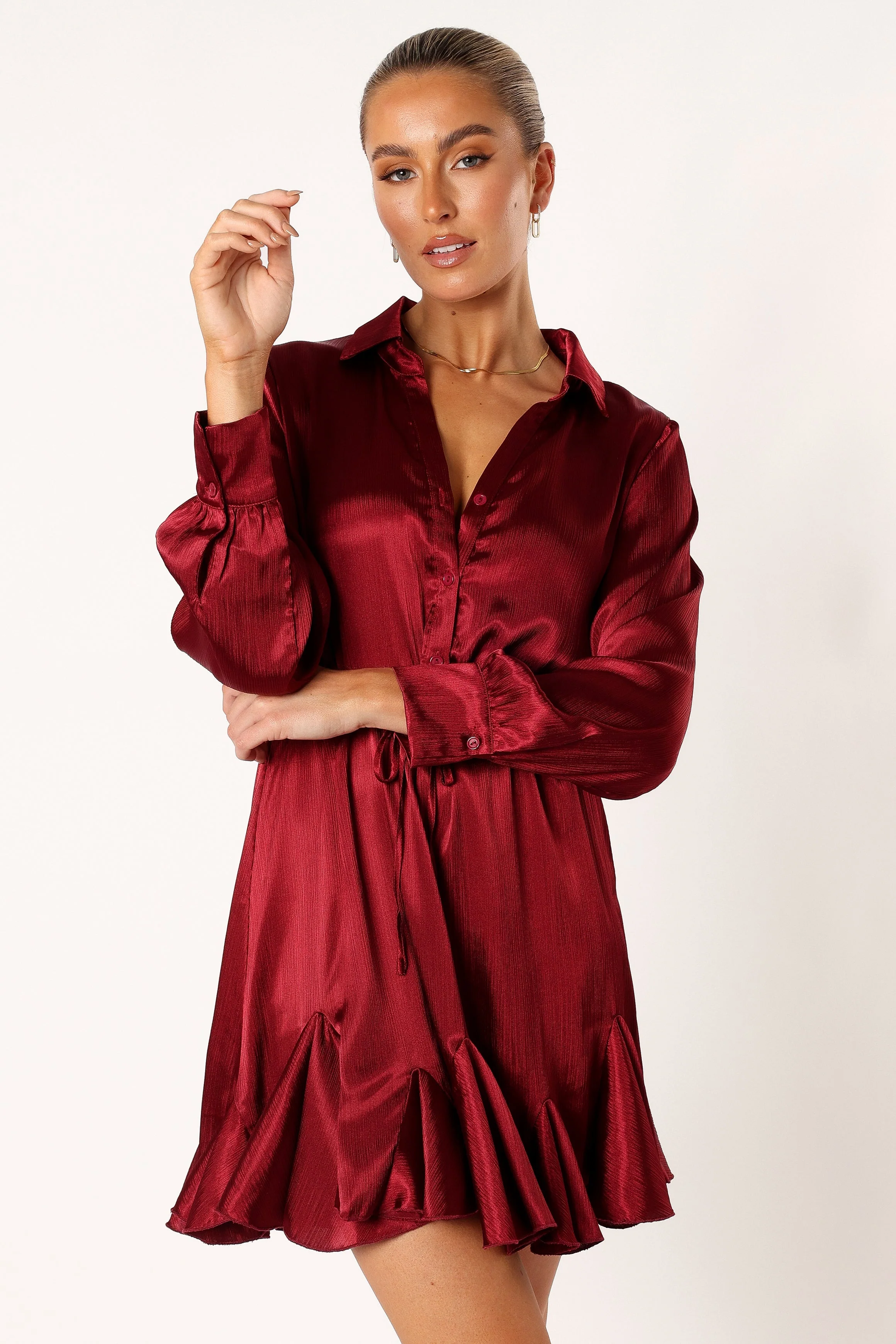 Callum Long sleeve Mini Dress - Burgundy - Image 8