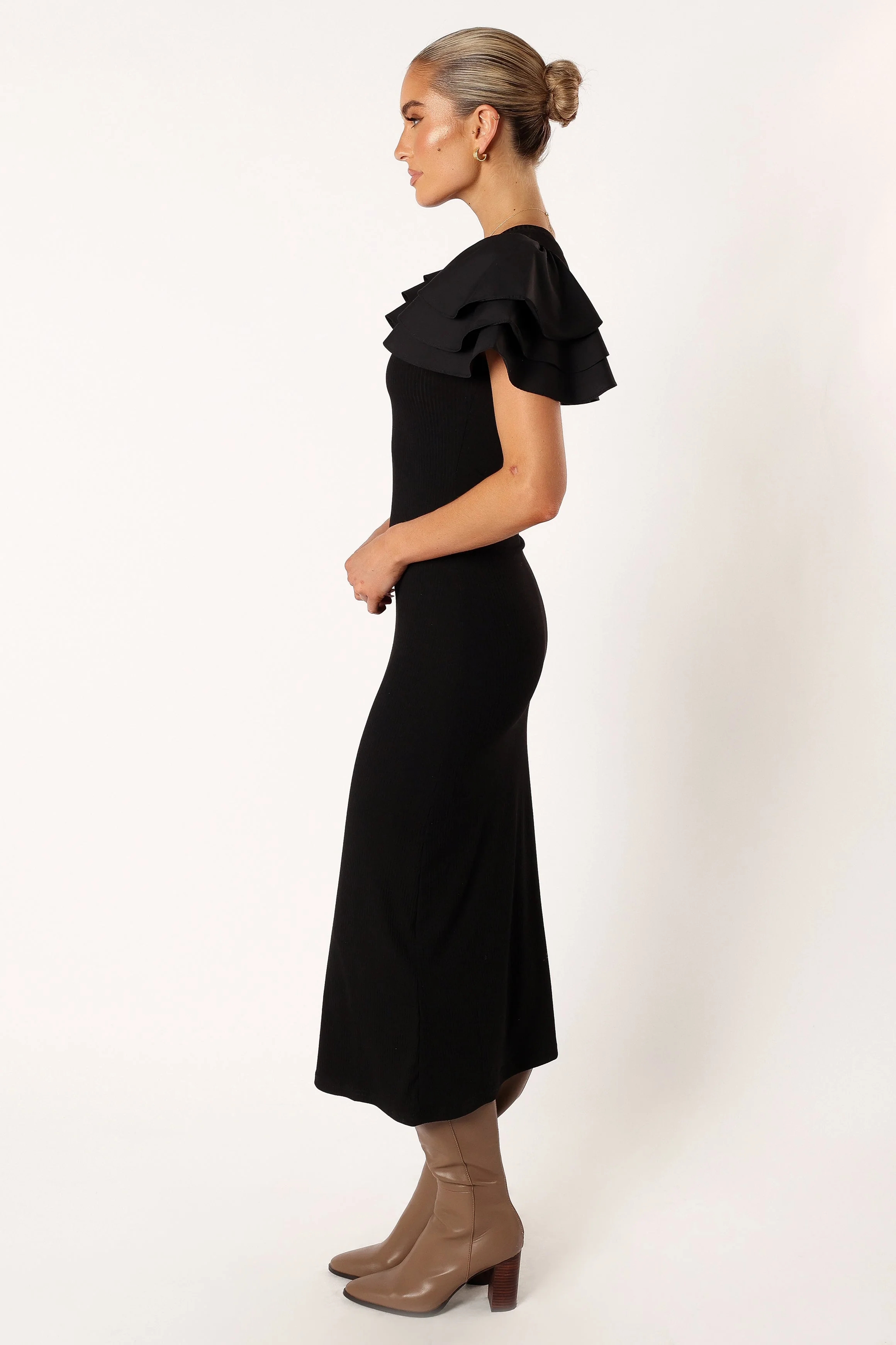 Cally Ruffle Sleeve Midi Dress - Black - Image 5