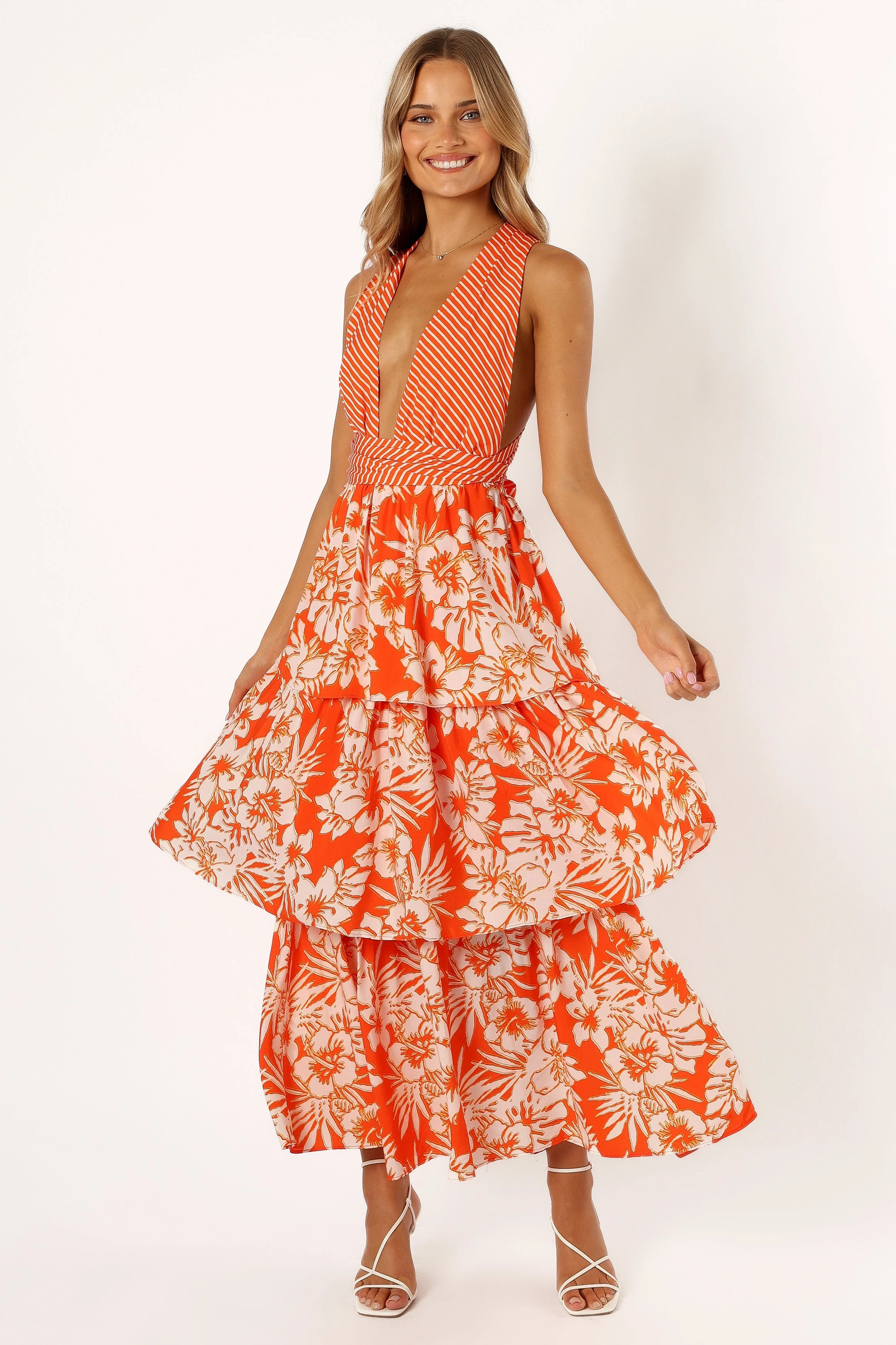 Calypso Tiered Midi Dress - Orange - Image 4