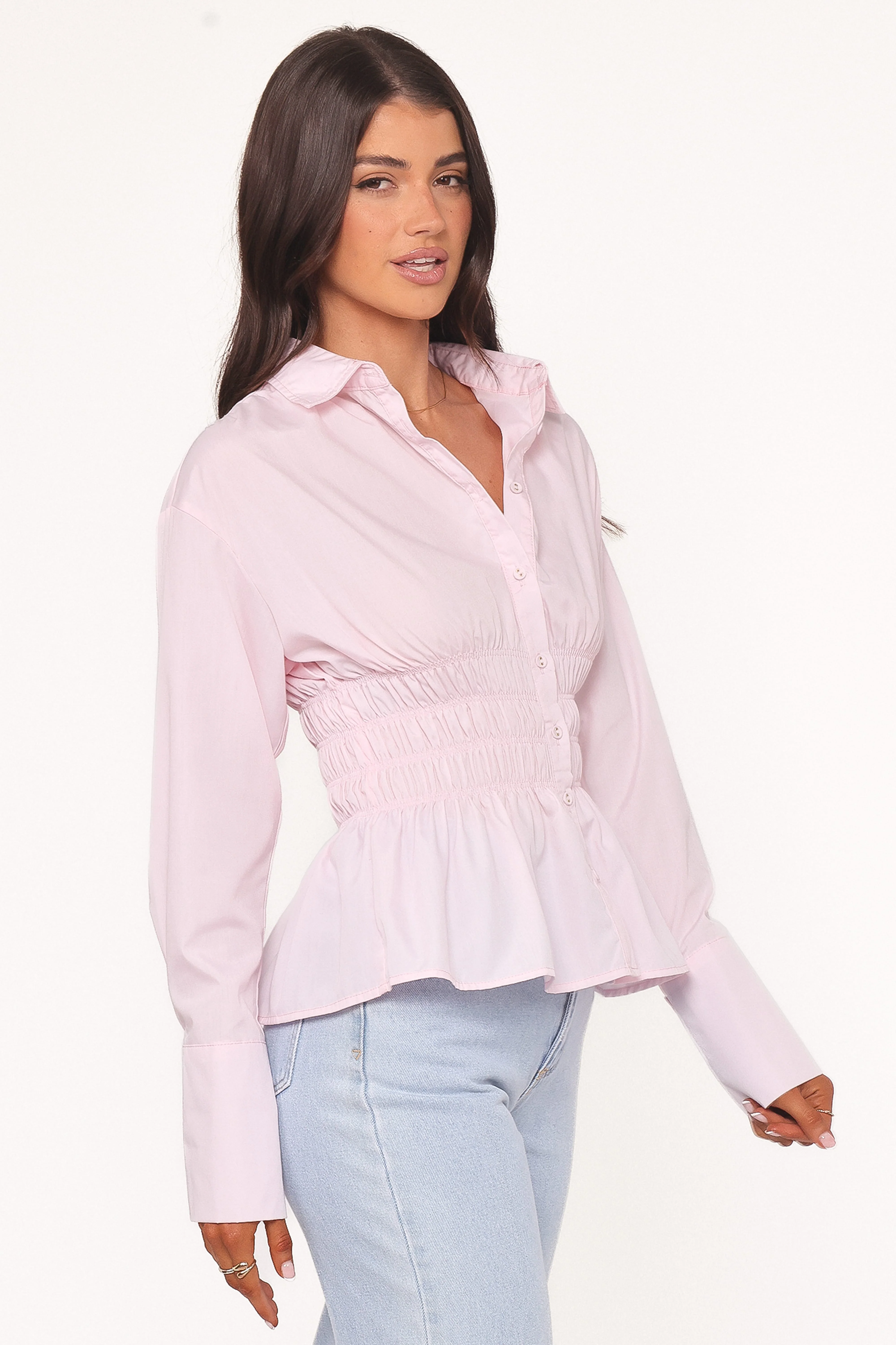 Cameron Shirred Shirt - Pale Pink - Image 3
