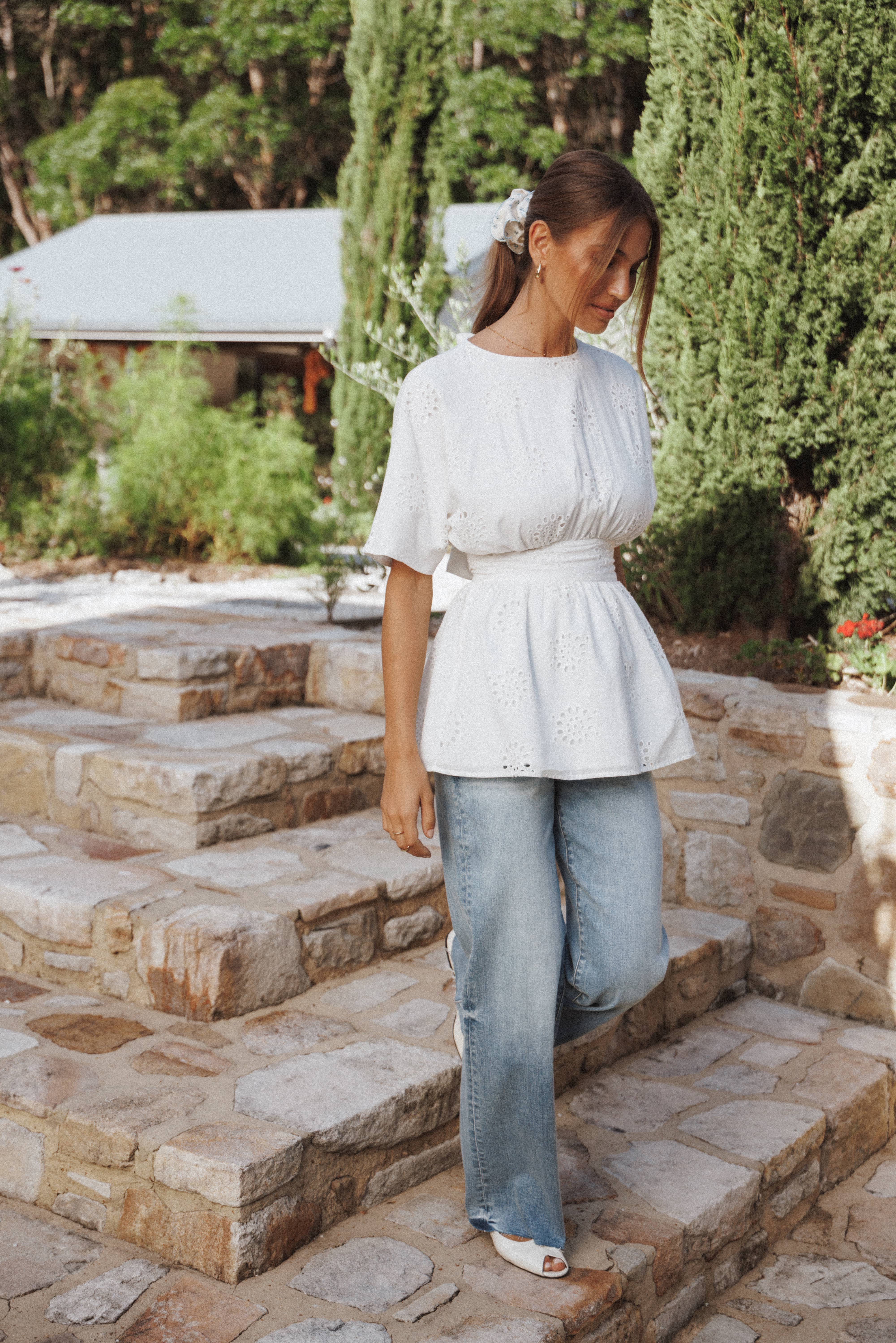 Carmel Tie Back Tunic Top - White Embroidery - Image 8