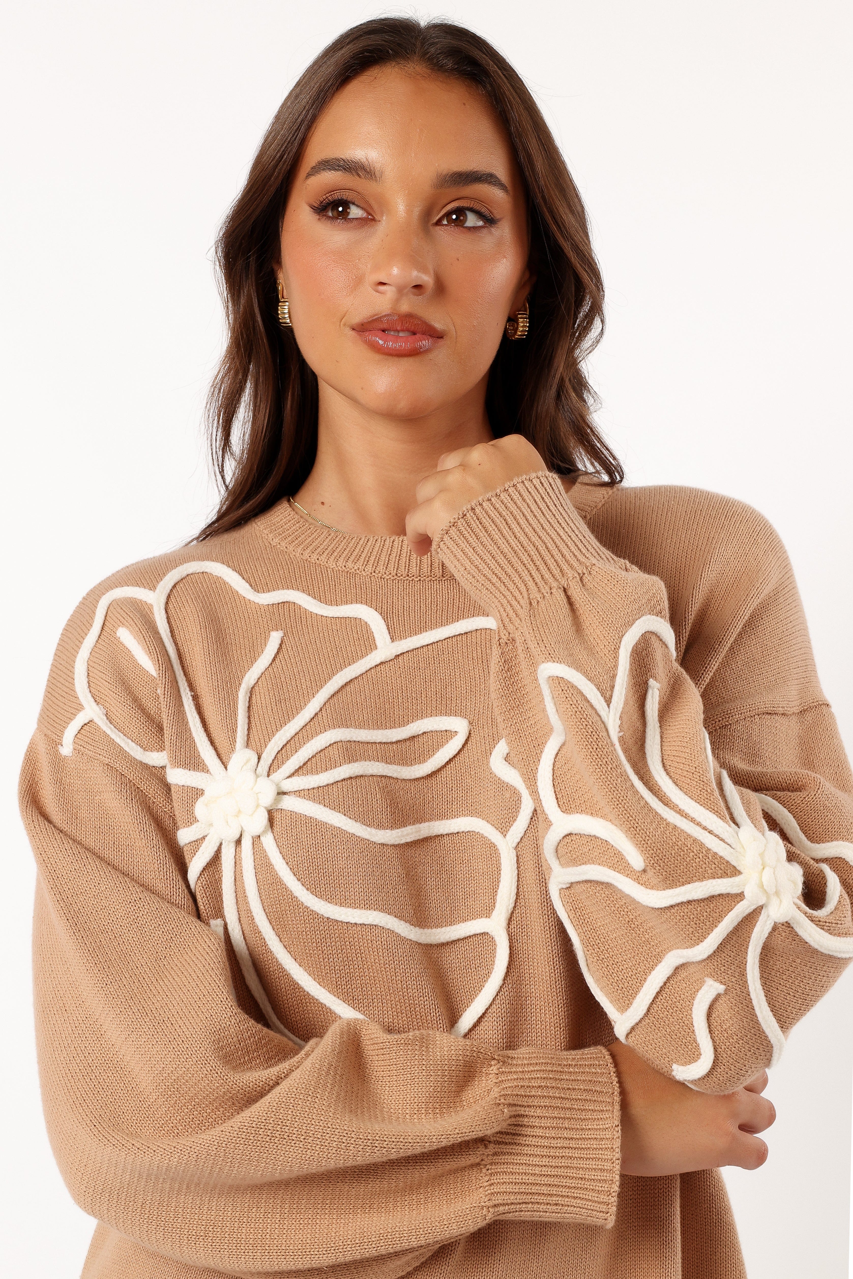 Carmello Flower Knit Sweater - Mocha - Image 7