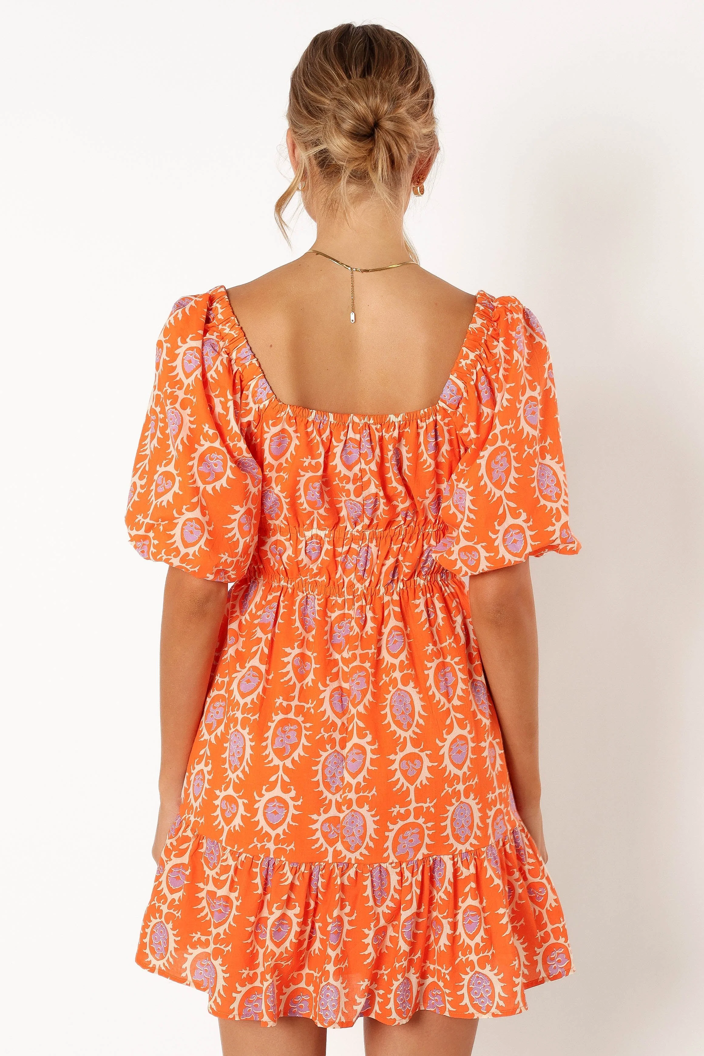 Carmen Off Shoulder Mini Dress - Orange Print - Image 4